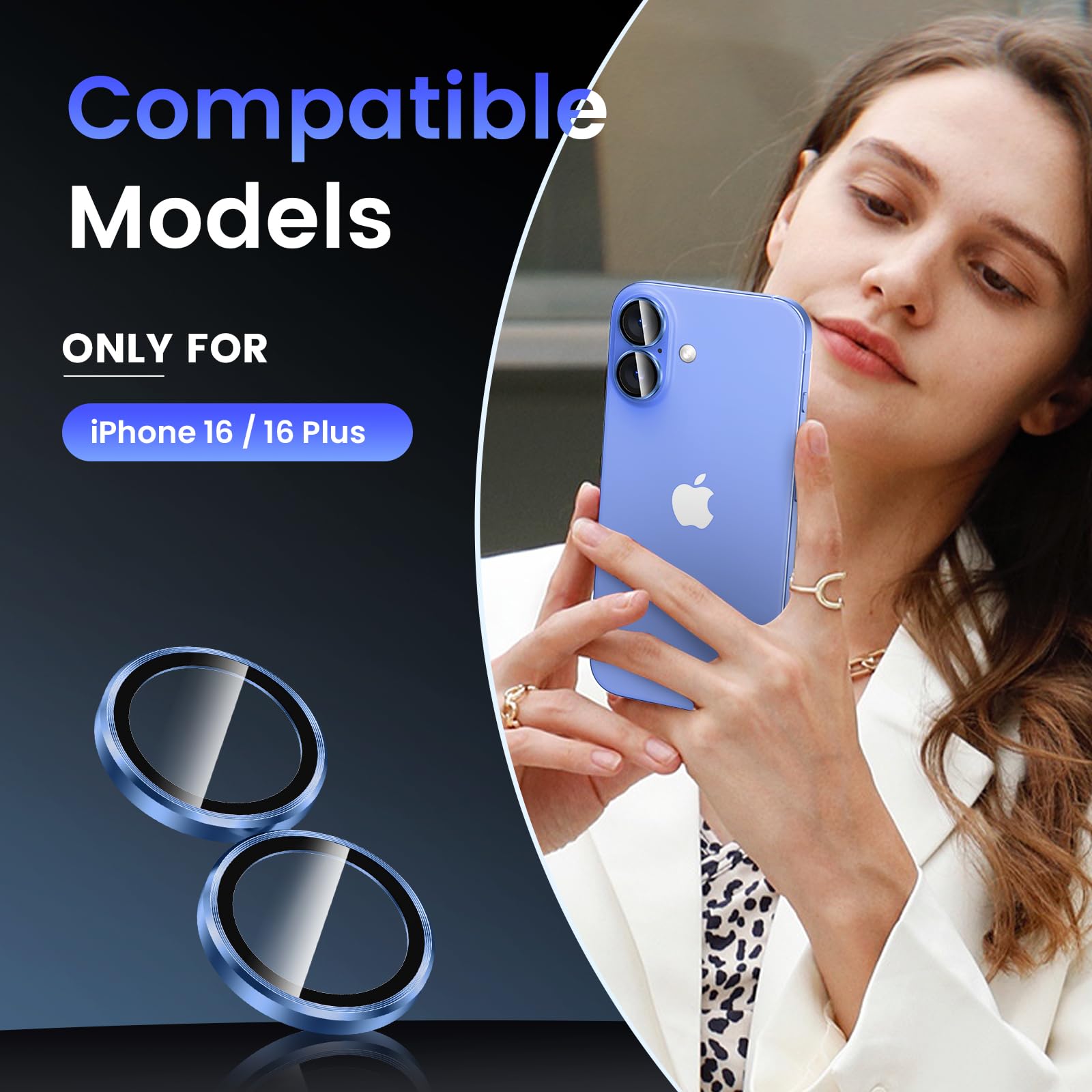 Tensea for iPhone 13 mini/iPhone 13 Camera Lens Protector, 9H Tempered Glass Camera Cover Screen Protector Metal Individual Ring for iPhone 13mini 5.4 inch /13 6.1 inch