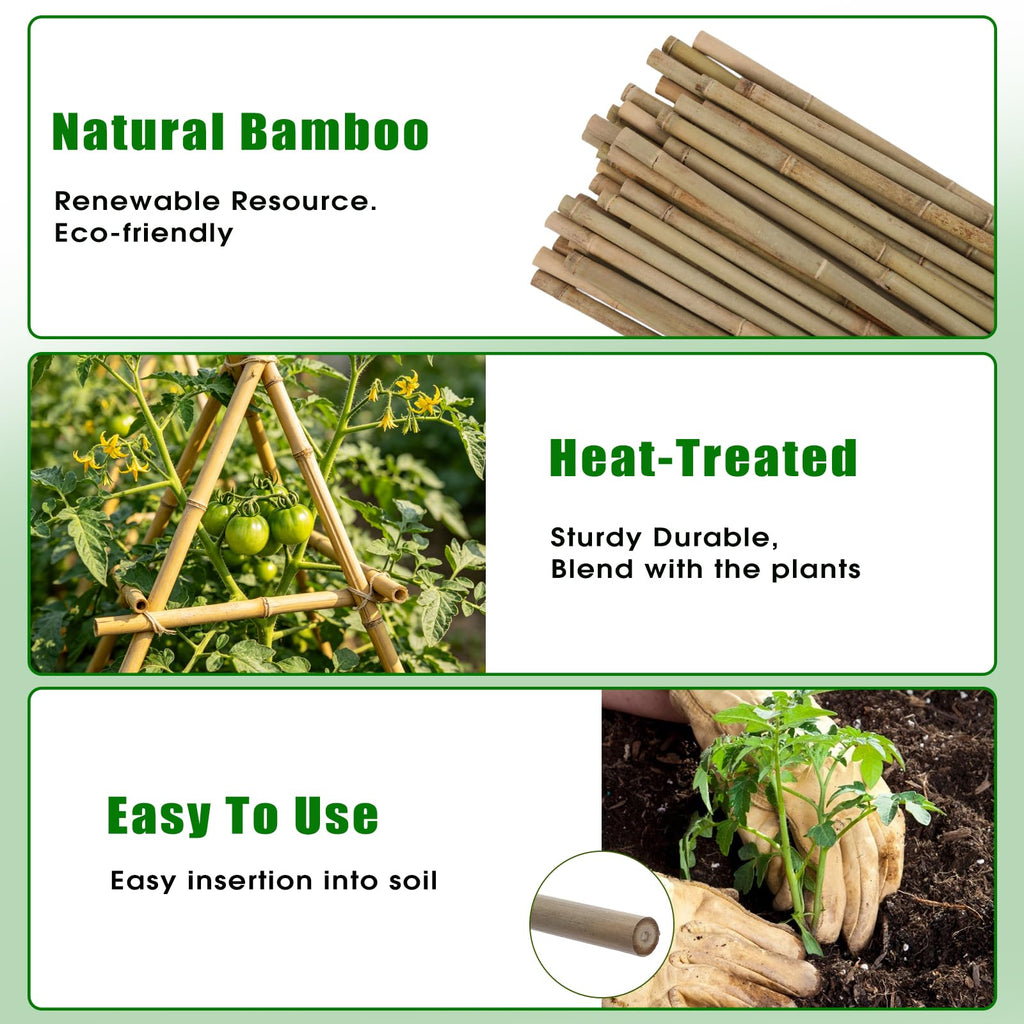 Plant Bamboo Post,3Feet,Bamboo Garden Stakes,50PcsBamboo Stakes,for Tomato,Beans,Vegetable and Flowers, Potted Plants,Indoor and Outdoor Climbing Plants