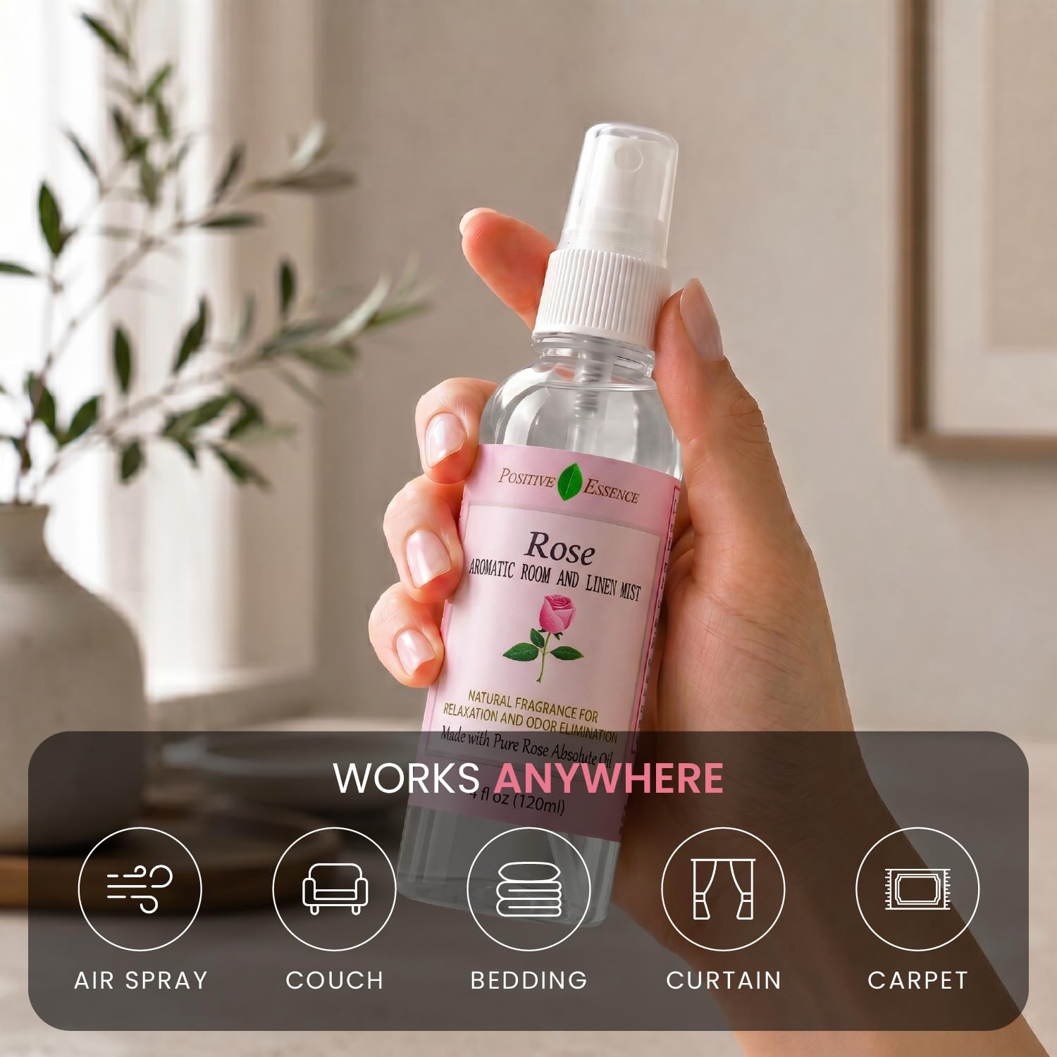 Linen and Room Spray Gift Set, (Lavender, Lemongrass, Rose, & Peppermint), Natural Air Freshener Made with Pure Essential Oils & Minimal Ingredients, Perfect Bathroom Spray or Room Mist, 4-Pack