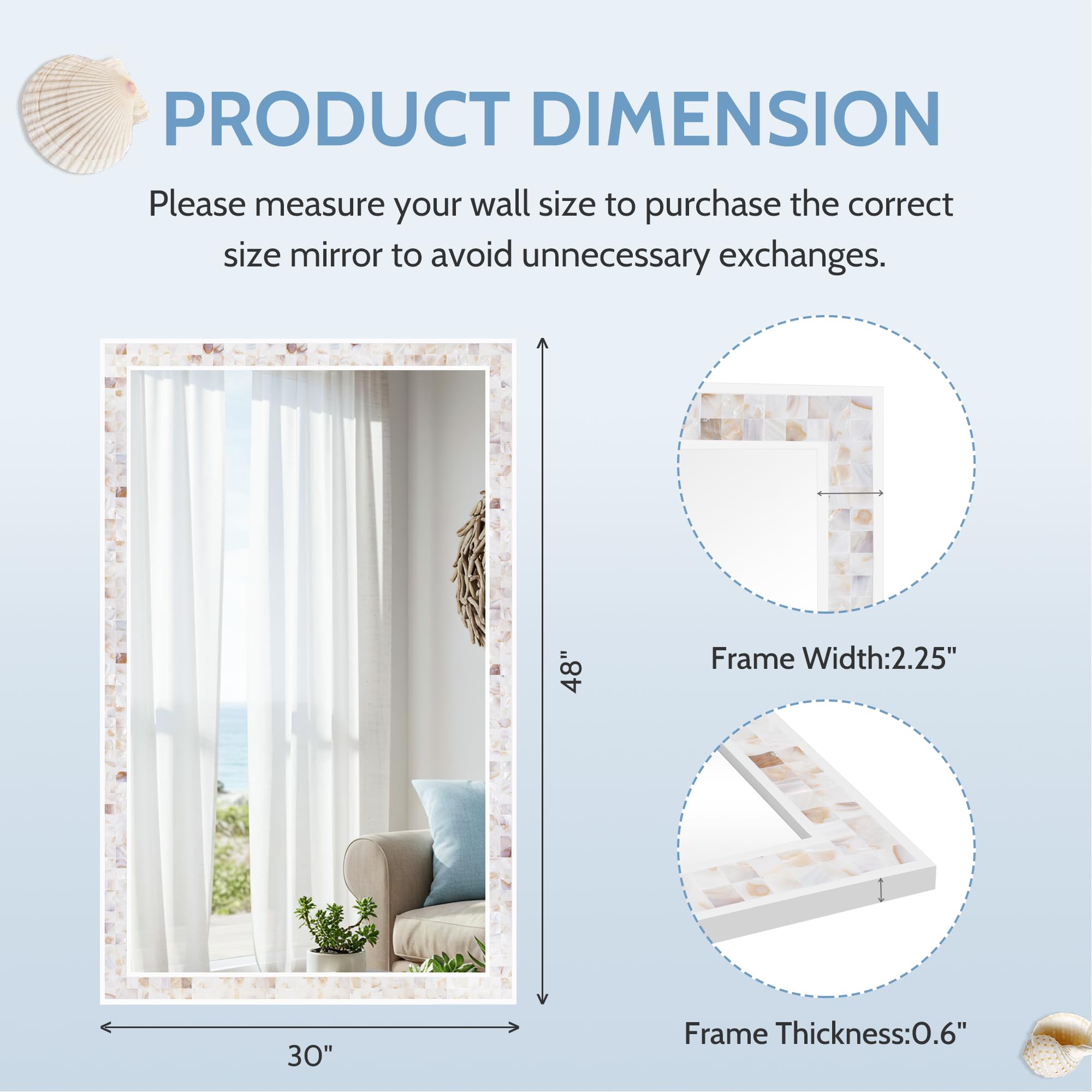 Tanmicoshomy Round Wall Mirror 24 Inch,Circle Mosaic Mirror with Natural Mother of Pearl and Wood Frame, Decorative Coastal Round Wall Mirror for Bathroom Bedroom Living Room Entryway