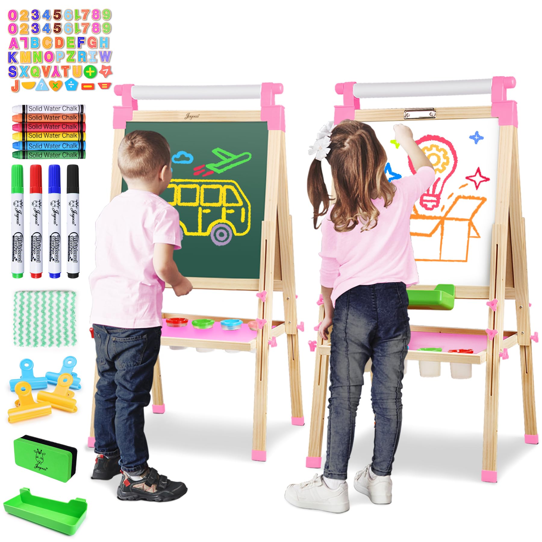 JOYOOSS Easel for Kids Art Easel Kids Easels for Toddlers,Wooden Kid Easel with Paper Roll - Adjustable Magnetic Double Sided Kids Dry Erase Board,Birthday Gifts for 1-12 Year Old Girls or Boys Blue