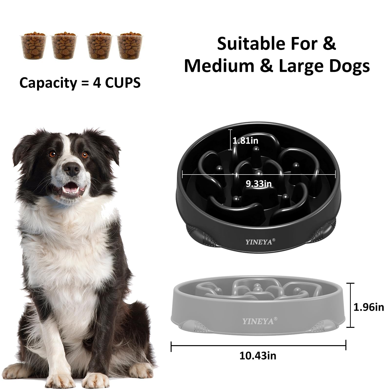YINEYA 2PCS Anti-Choking Slow Feeder Dog Bowls Small Size Dog, Slow Feeder Cat Bowl, Supplies and Puzzle for Pet