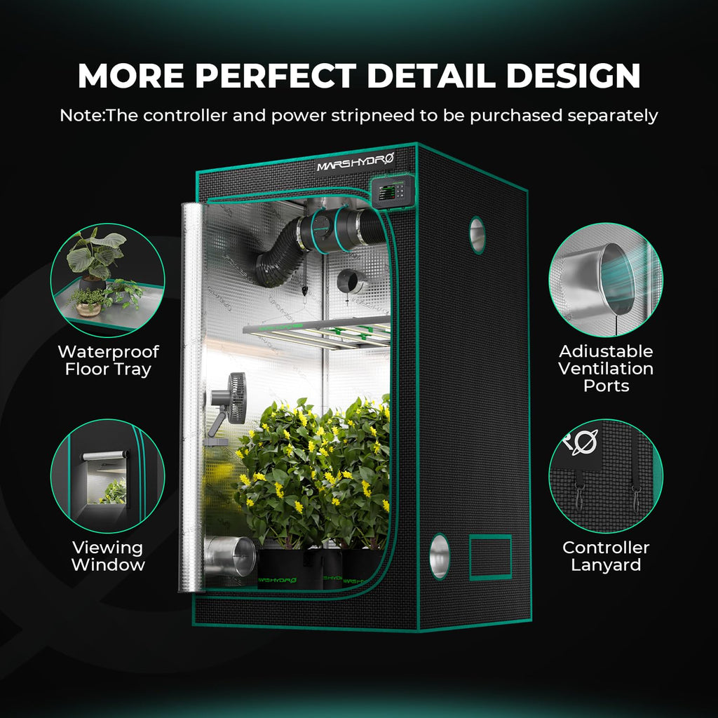 MARS HYDRO 2x2x3 Advanced Grow Tent, 24"x24"x36" High Reflective Mylar 1680D for Hydroponics Indoor Plant Growing, with Floor Tray and Smooth Zipper for TS600