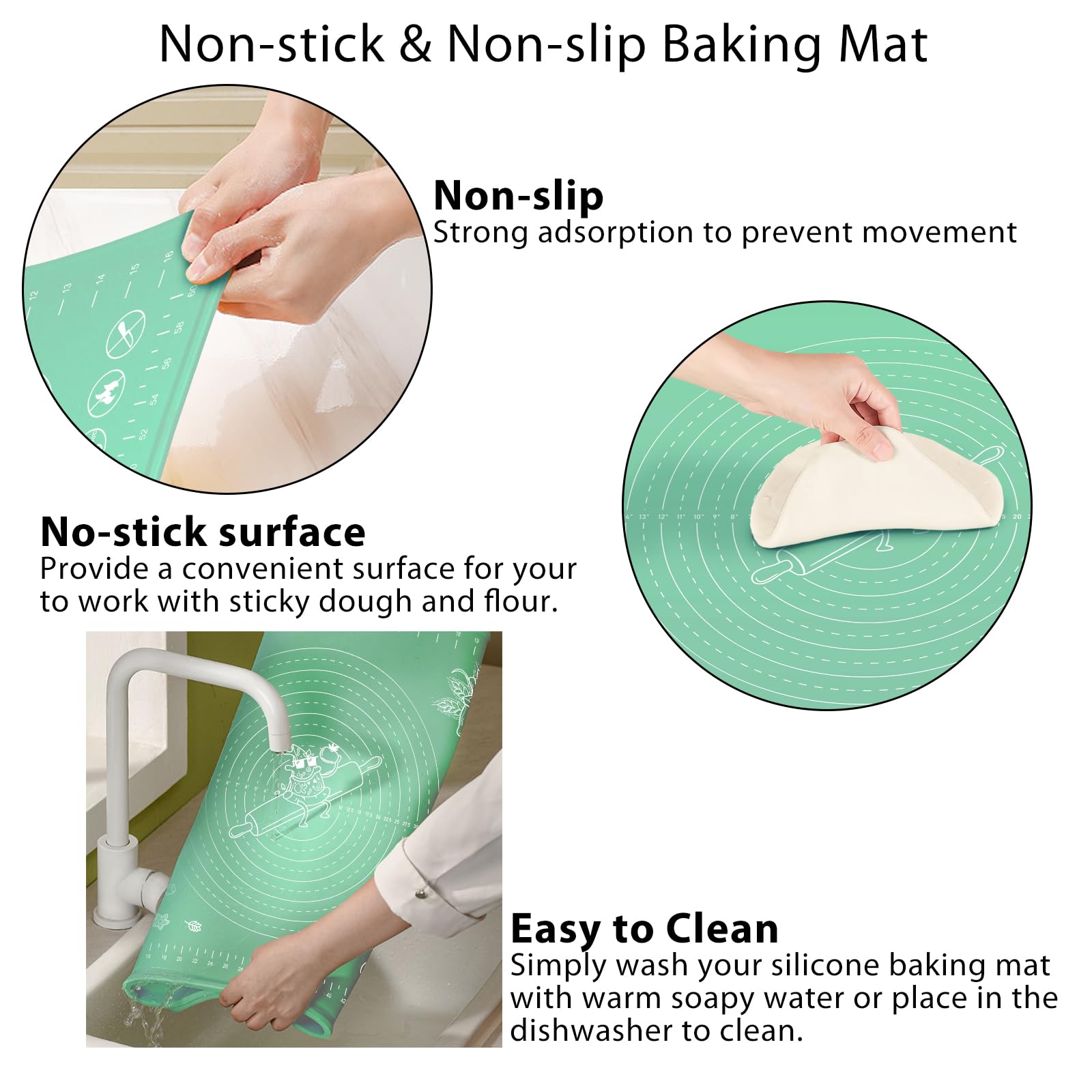 Silicone Baking Mat 24" x 16" Extra Thick Non-stick Pastry Mat with Measurements and Edge Heightening, Food Grade Silicone for Countertop Dough Rolling Making Bread, Cookies, Pizza, Fondant, Pasta