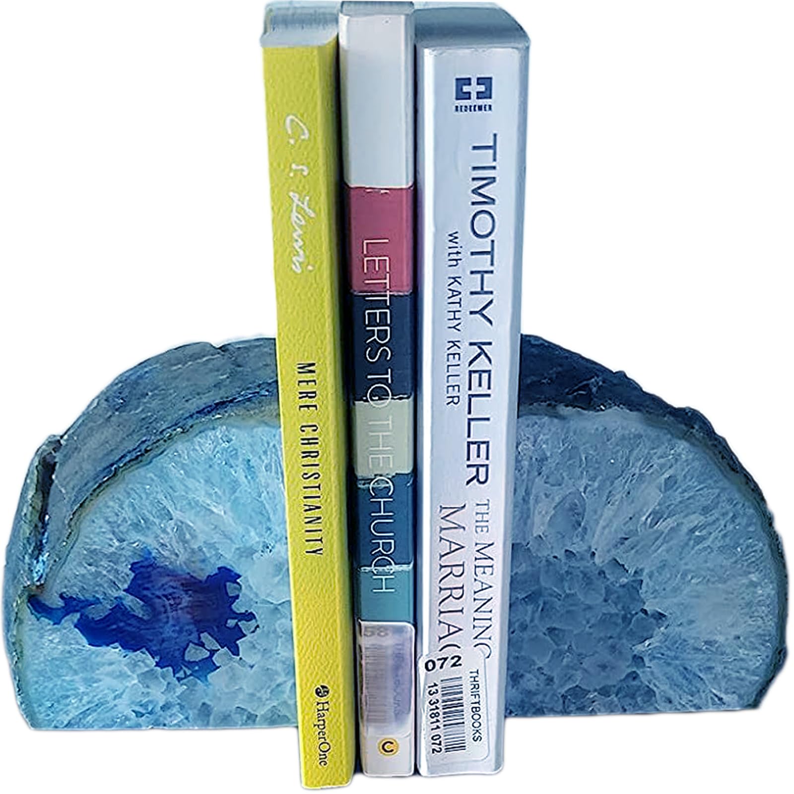 JIC Gem Black Agate Geode Bookends 2-3 Lbs Anti-Slip Rubber Pads Heavy Duty | 1Pair Natural Black Agate Crystal Decor for Shelves & Desk, Unique Small Stone Book Holder Gift for Office & Home Decoration