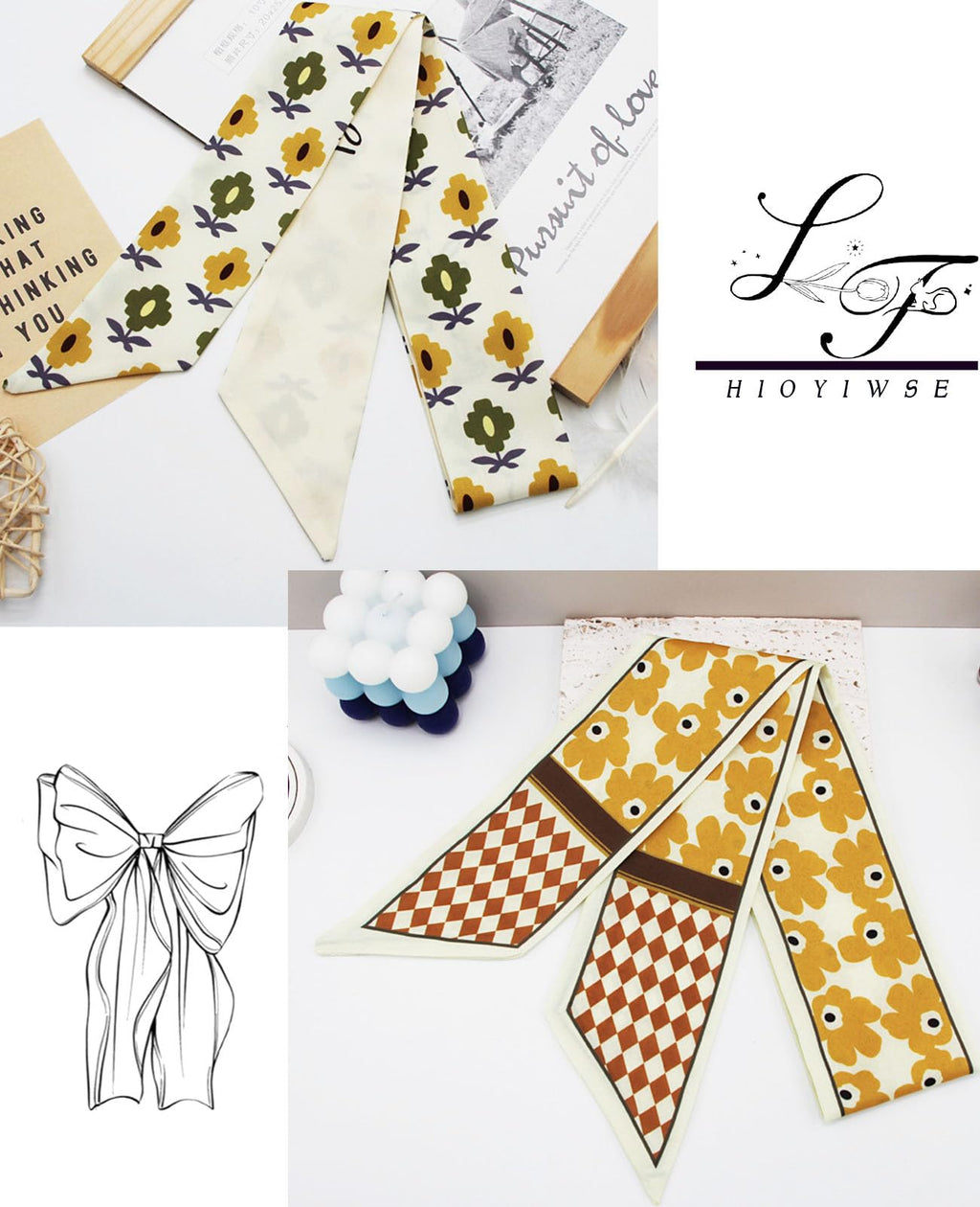 Hioyiwse Purse Scarf Handbags For Women Skinny Hair Neck Accessories Scarves With Bag Scarfs Handle Fashion Lightweight