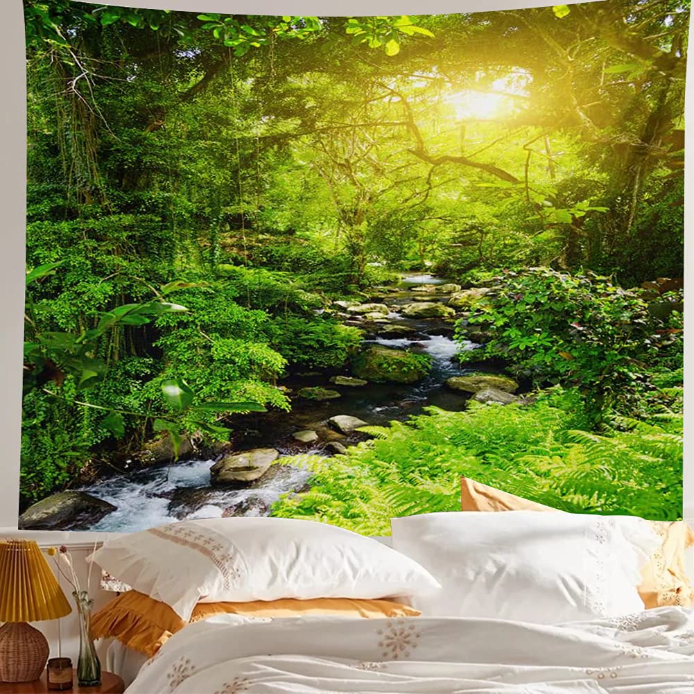 Llamazing Forest Landscape Home Decor - Living Room & Bedroom Magic Tapestry (Sunlight&Creek, 60''L51''W)