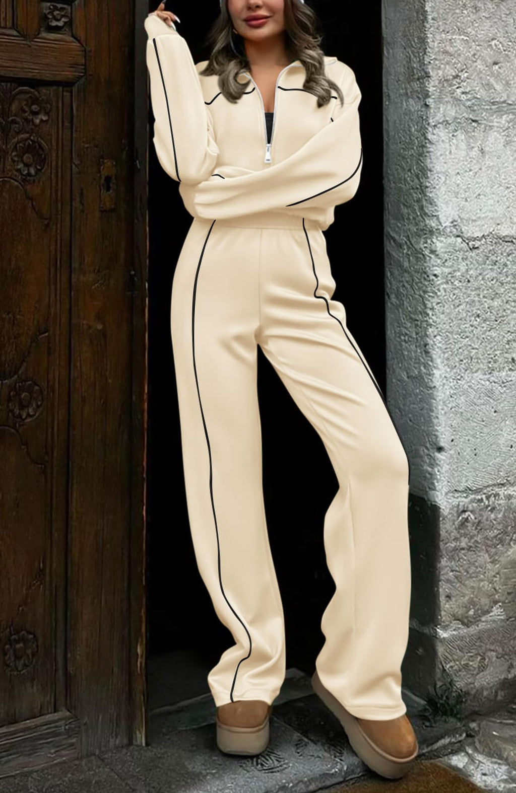 BTFBM Women's Two Piece Tracksuit Fall 2026 Long Sleeve Zip Up Sweatshirt Long Pants Outfits Jogger Sweatsuit Sets