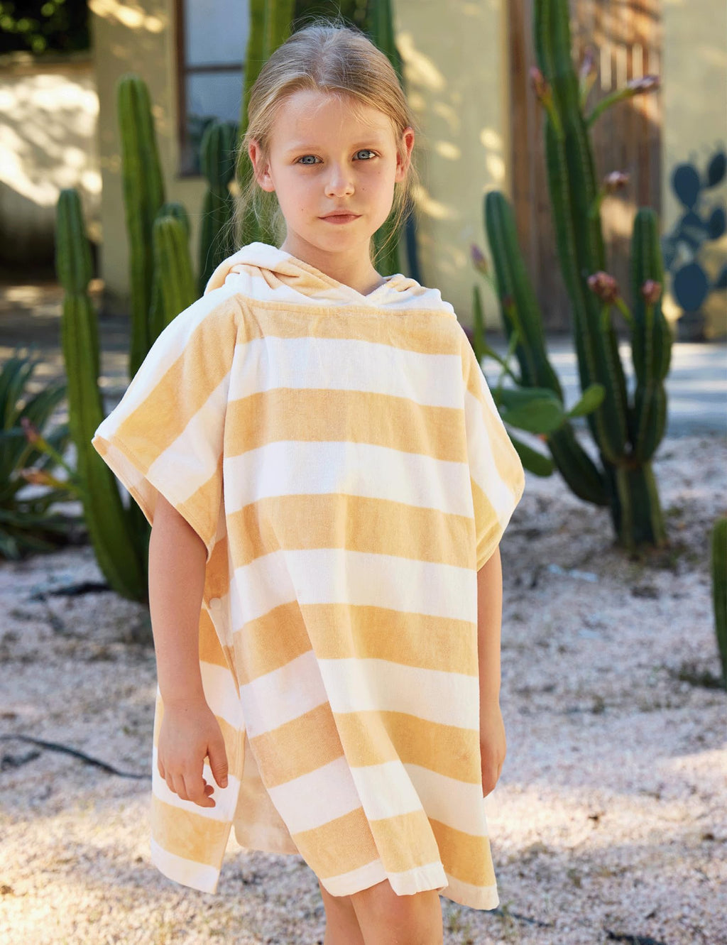 TBEZY Toddler Bath Towel Poncho Thick Cotton Striped Beach Towels for Kids Gifts, Blue, 5-10 Years