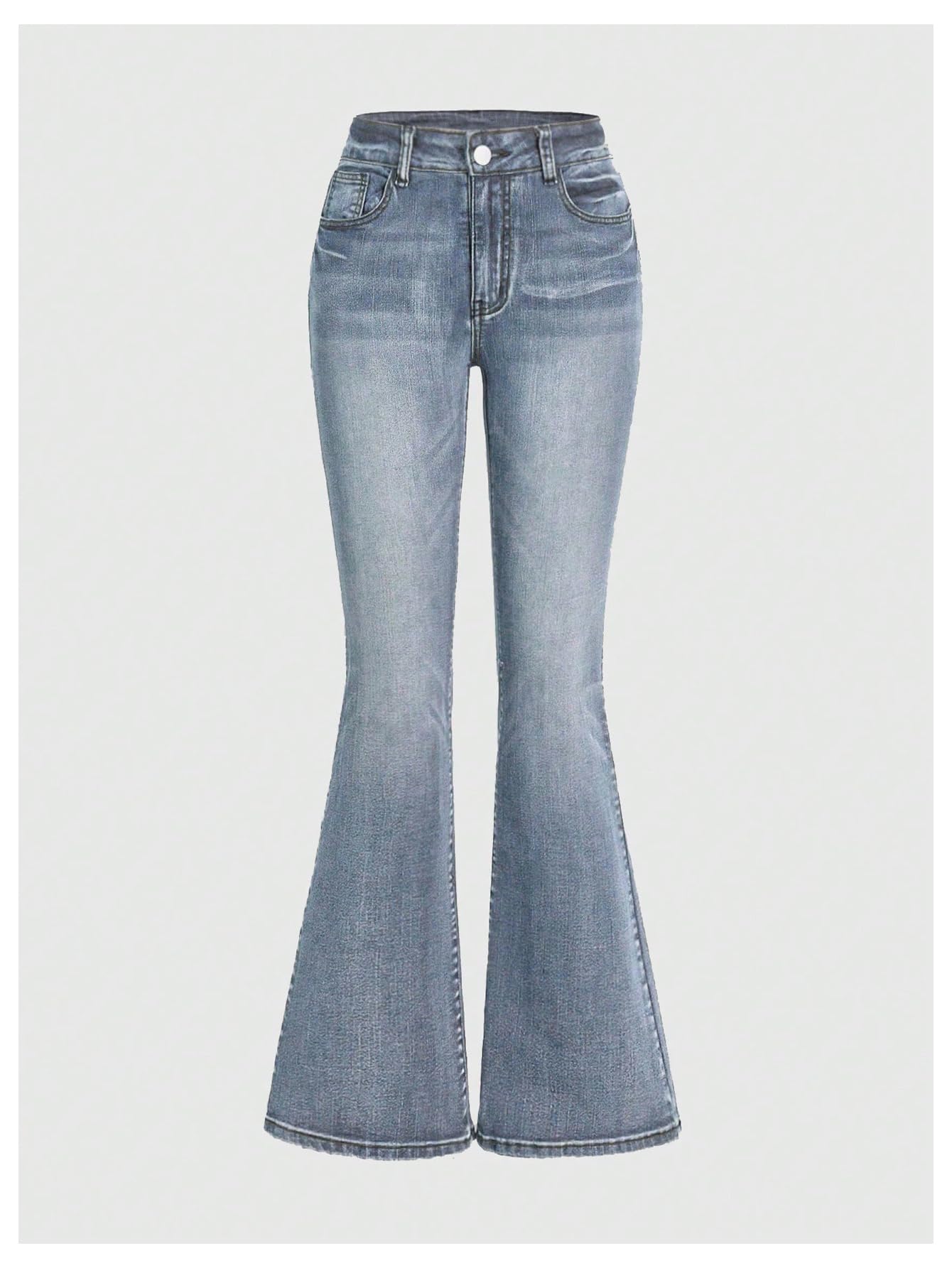 MakeMeChic Women's Bell Bottom Jeans Stretchy Flared Jeans Embroidered Y2K High Waist Denim Pants
