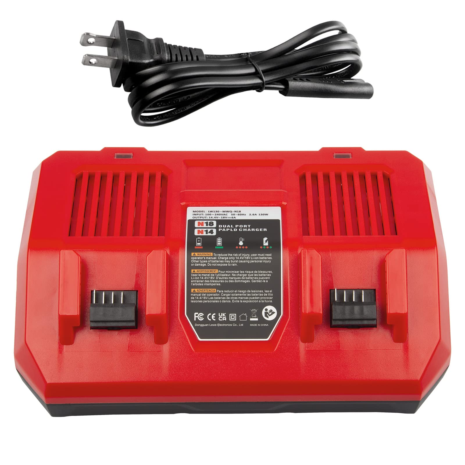 Dual Battery Charger for Mil MK-18 6A Rapid Charger Replacement to Charge 14.4V-18V XC Battery 48-59-1890 48-59-1812 48-11-1850 48-11-1820 48-11-1835 48-59-1802