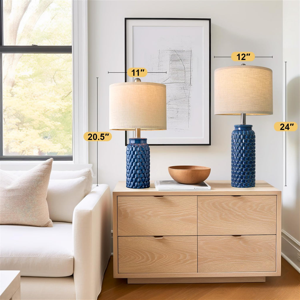 USumkky 20.5" Gold Modern Ceramic Bedside Lamp Set of 2 for Bedroom Decor Farmhouse Table Lamp for Living Room Office Dorm