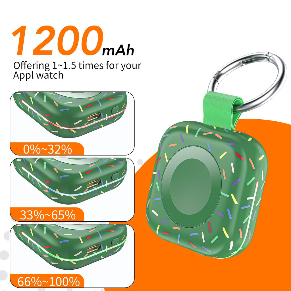 HUOTO Portable Charger for Apple Watch,Wireless Magnetic iWatch Charger 1200mAh Power Bank Travel Keychain Accessories Smart Chargers for Apple Watch Series 11/10/9/8/7/6/SE/5/4/3/2/1/UItra/UItra 2