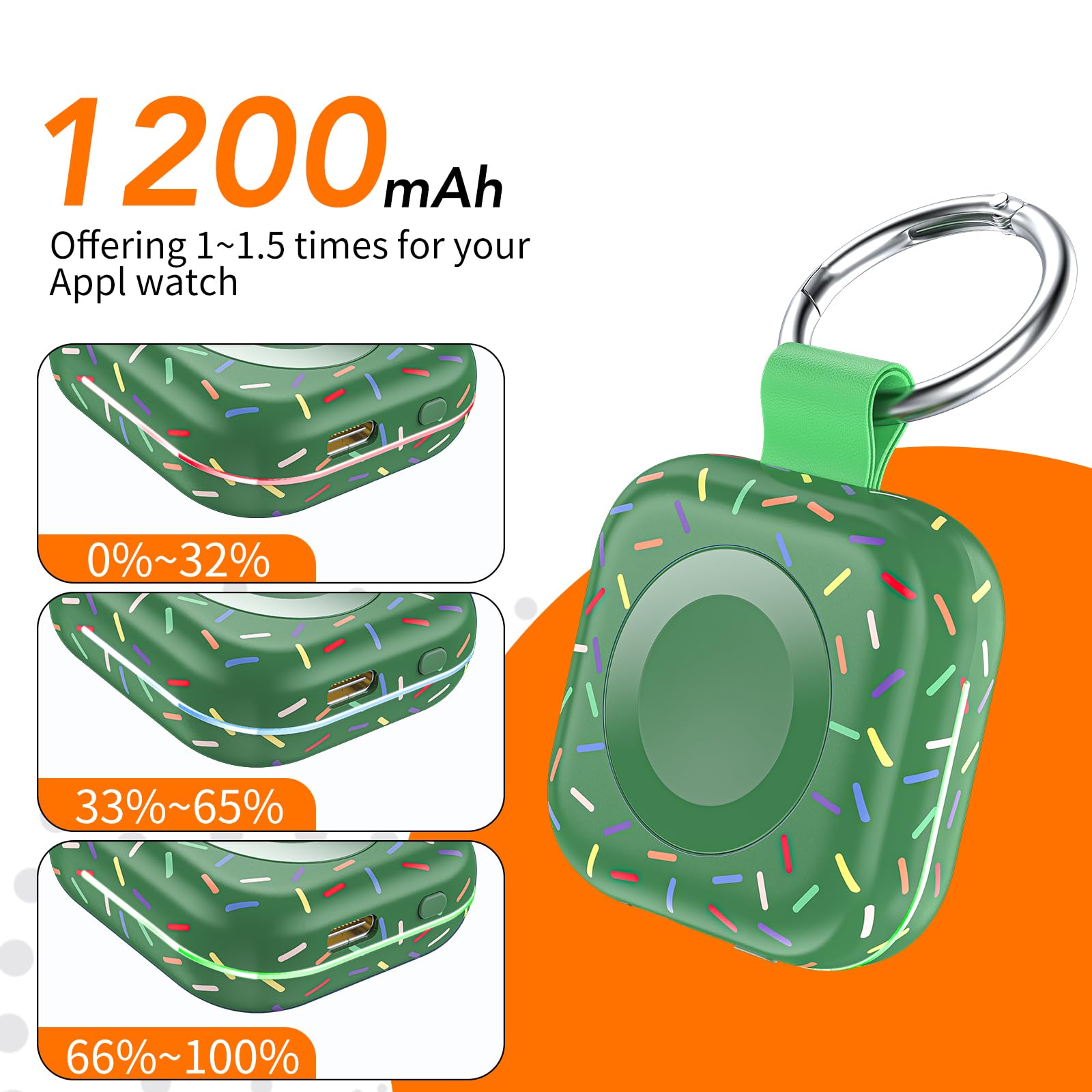 HUOTO Portable Charger for Apple Watch,Wireless Magnetic iWatch Charger 1200mAh Power Bank Travel Keychain Accessories Smart Chargers for Apple Watch Series 11/10/9/8/7/6/SE/5/4/3/2/1/UItra/UItra 2