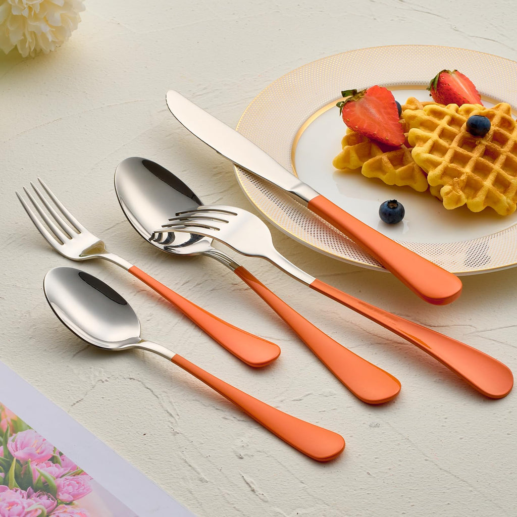 20-Pieces Blac and Pink Silverware Sets for 4,Pink Handle Stainless Steel Cutlery Set, Include Forks Spoons and Knives Set, Dishwasher Safe Utensil Sets for Home Restaurant