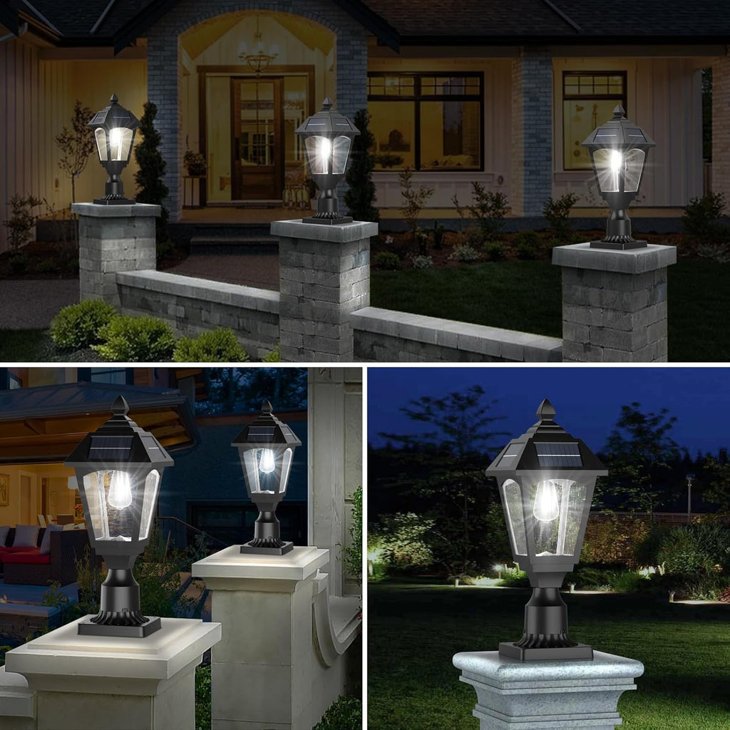 Benany Solar Post Lights Outdoor, Aluminium Solar Lamp Post Light with Pier Mount Base, Outside Decor for Yard Garden Pole Pillar, 100 Lumens (Cool White) ﻿