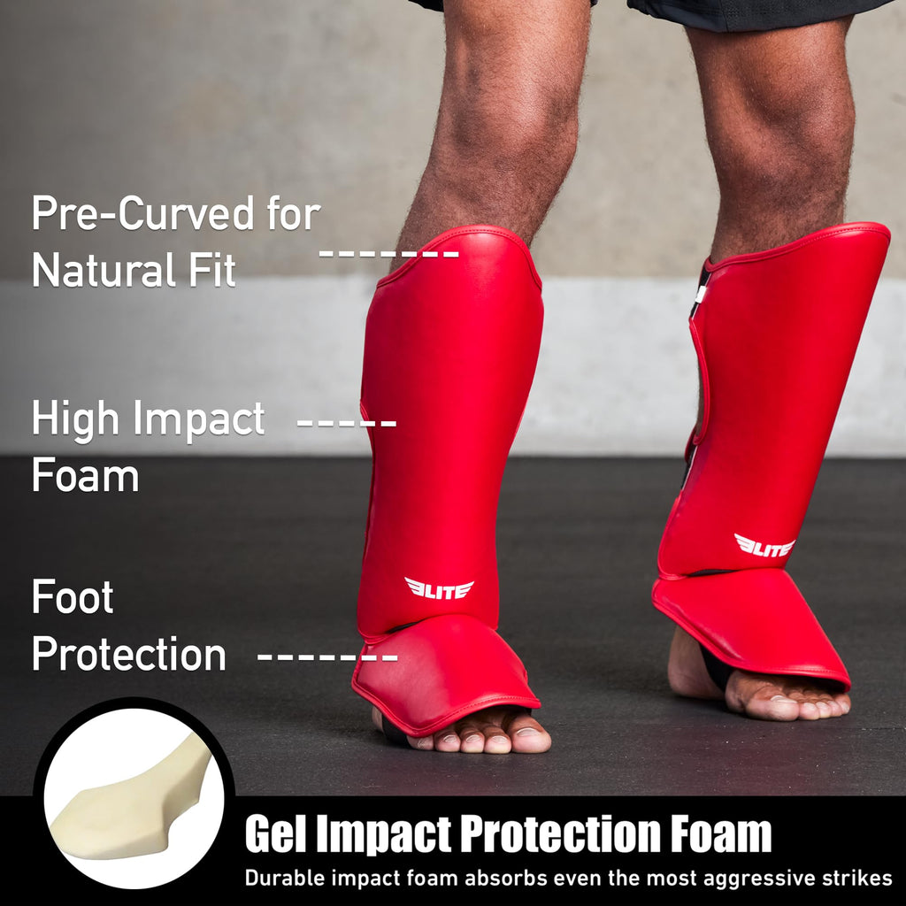 Elite Sports Muay Thai Shin Guards Kickboxing MMA Muay Thai Leg Instep Protective Pads, Martial Art Kicking Sparring Training Gear for BJJ Karate Boxing Taekwondo