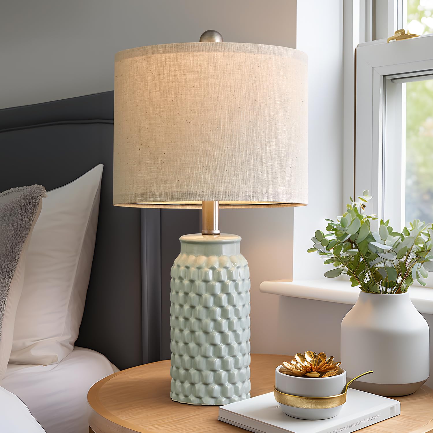 USumkky 20.5" Gold Modern Ceramic Bedside Lamp Set of 2 for Bedroom Decor Farmhouse Table Lamp for Living Room Office Dorm