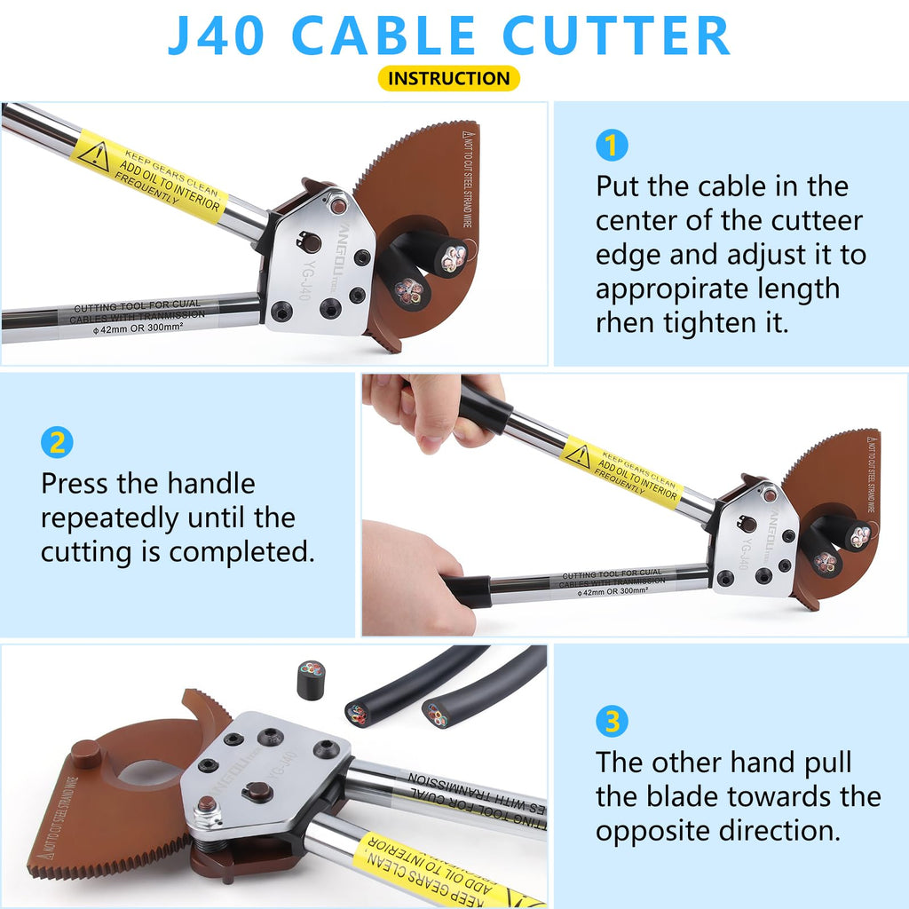 Yangoutool Heavy-Duty Ratcheting Cable Cutters for Large Copper, Aluminum, and Armored Cables - J40 Wire Cutter up to 300 mm², Electrical Wire Cutting Tool