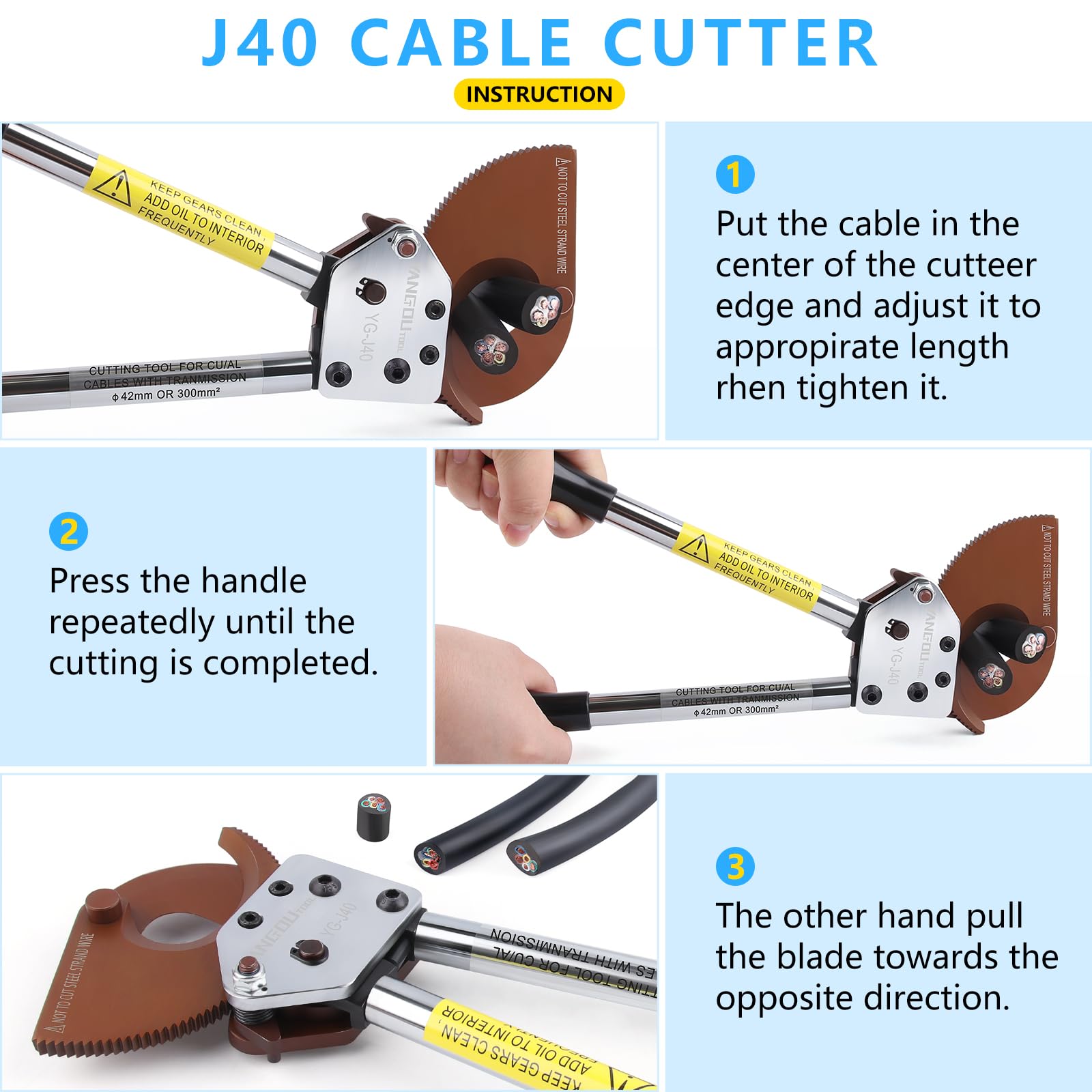Yangoutool Heavy-Duty Ratcheting Cable Cutters for Large Copper, Aluminum, and Armored Cables - J40 Wire Cutter up to 300 mm², Electrical Wire Cutting Tool