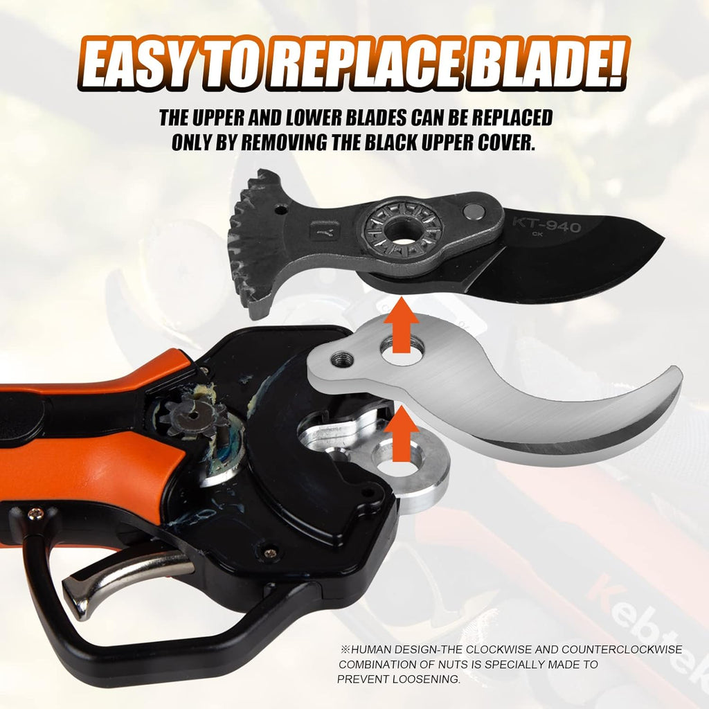 Cordless Electric Pruning Shears 40MM, Kebtek Professional Pruning Shears Battery Powered 21V Brushless Motor 2Pack 2AH Rechargeable Battery-LCD Display Screen (KT940)