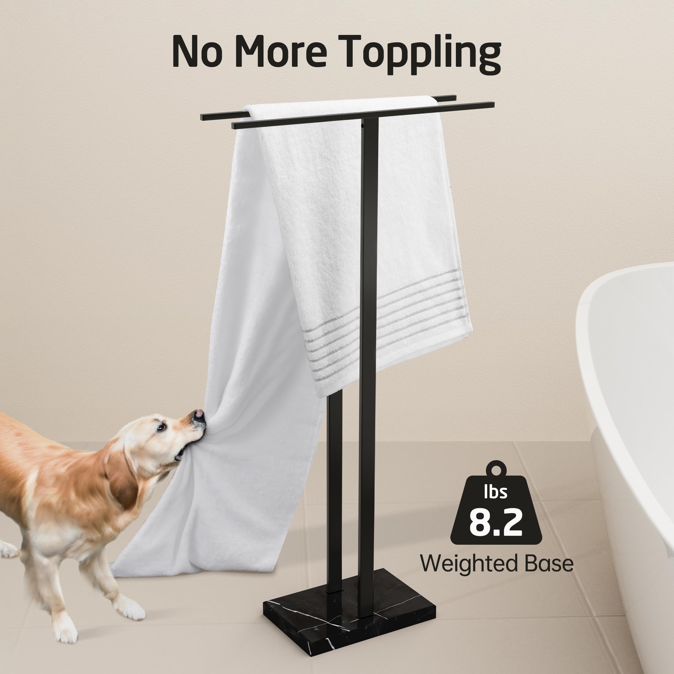KES Standing Towel Rack with Black Natural Marble Base, 2-Tier Towel Rack Stand for Bathroom Floor, Bath Towel Holder Fits Bath Towel & Hand Towel,18/8 Stainless Steel, BTH217-BBK