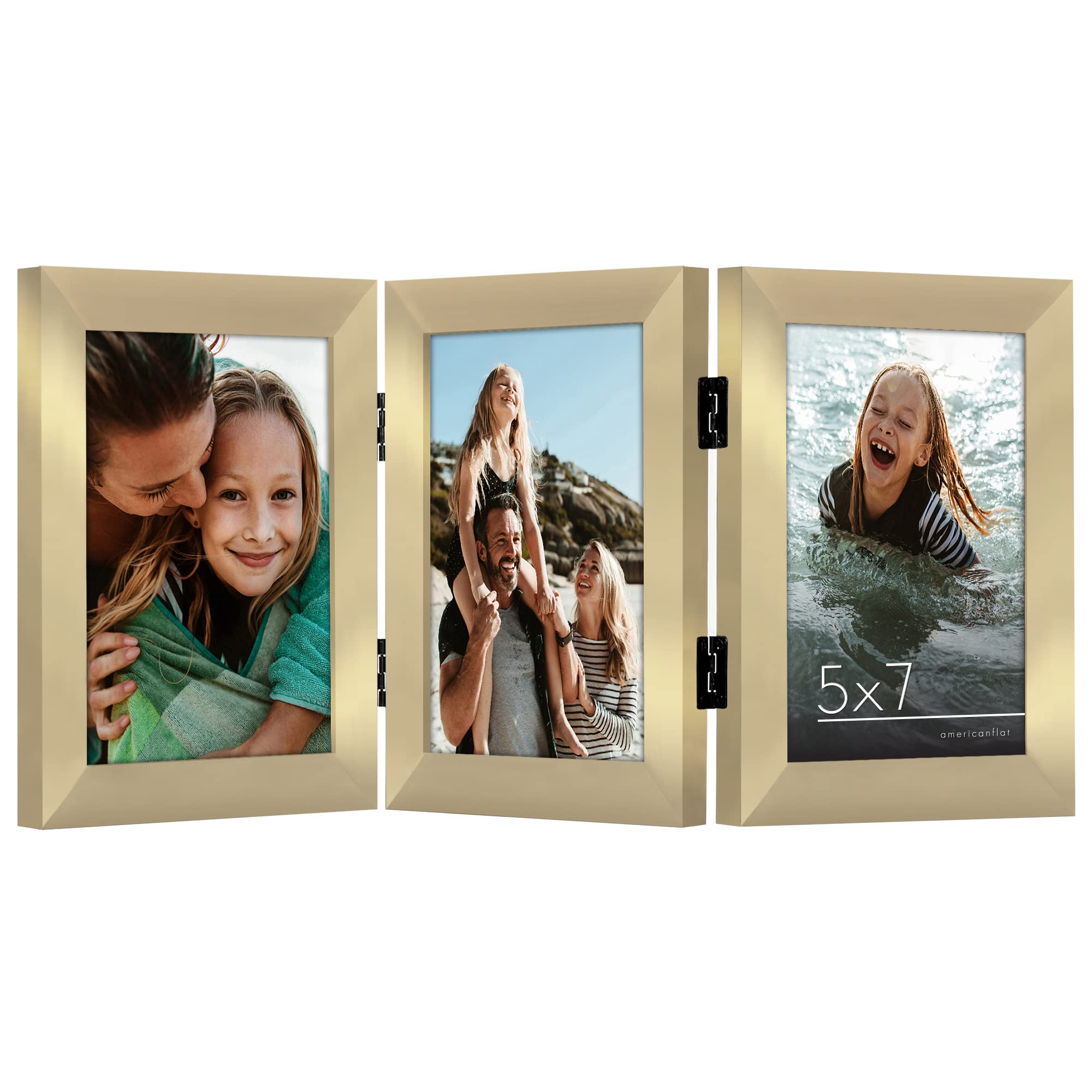 Americanflat Hinged 4x6 Picture Frame with Shatter-Resistant Glass - Double Picture Frames with Engineered Wood - Signature Collection - Photo Frame for Tabletop Display - Black