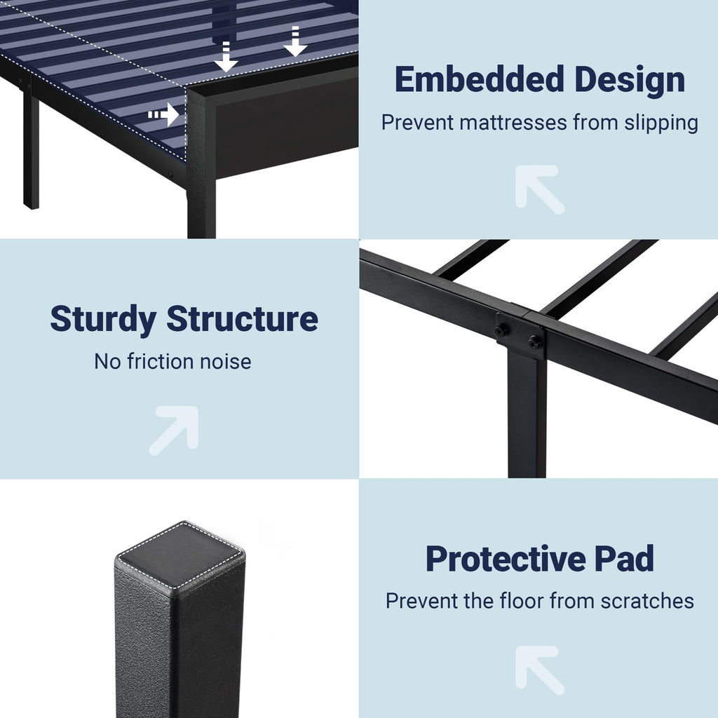 Allewie Twin Size Platform Bed Frame with Wooden Headboard and Footboard, Heavy Duty Metal Slats Support, No Box Spring Needed, Under-Bed Storage, Noise Free, Easy Assembly, Black Oak