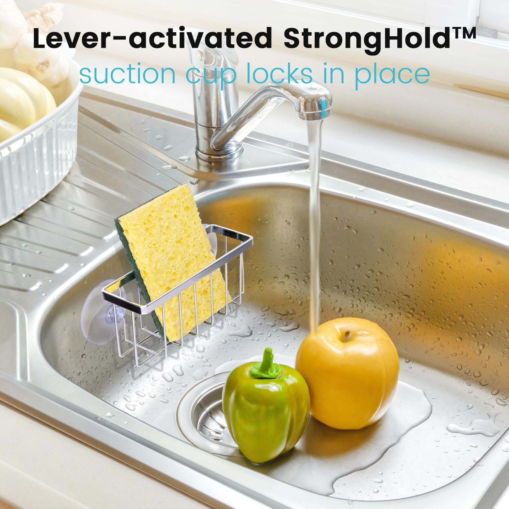 HLOOL Kitchen Sink Sponge Holder, Kitchen Sink Caddy, Sponge Holder for Kitchen Sink Suction, Dish Soap Holder (Black)