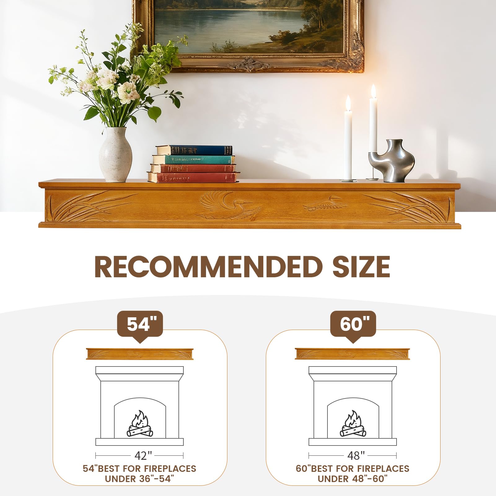 G GOOD GAIN Fireplace Mantel 54inch - Handmade Rustic Wood Mantel for Over Fireplace | Wall Mounted Floating Mantle Shelves for Living Room Decor(Chocolate, 54Lx5Hx8D)