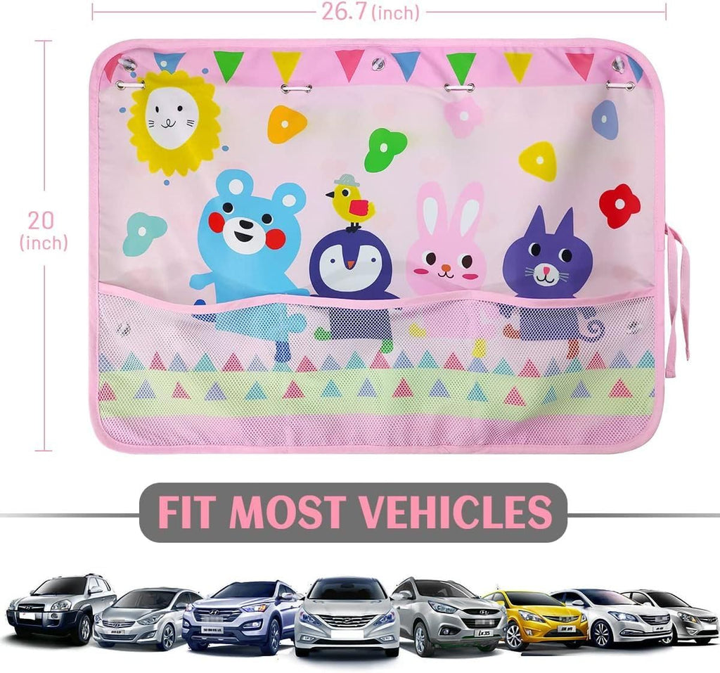 Car Sun Shade Side Window, 2 Pcs Blackout Car Window Shade for Baby Privacy with Storage Net Pockets Auto Curtains 7 Suction Cups for Heat/UV Protection Sun Block Covers