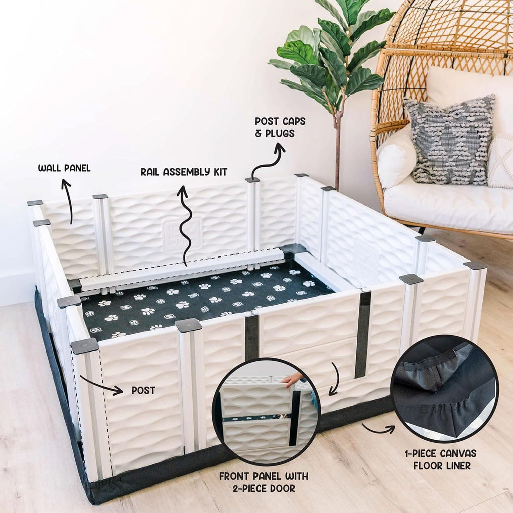 EZwhelp EZclassic Windowed 48"x48"x18" Whelping Box with Rails and Windowed Walls, Padded Dog Whelping Box, Black Pad