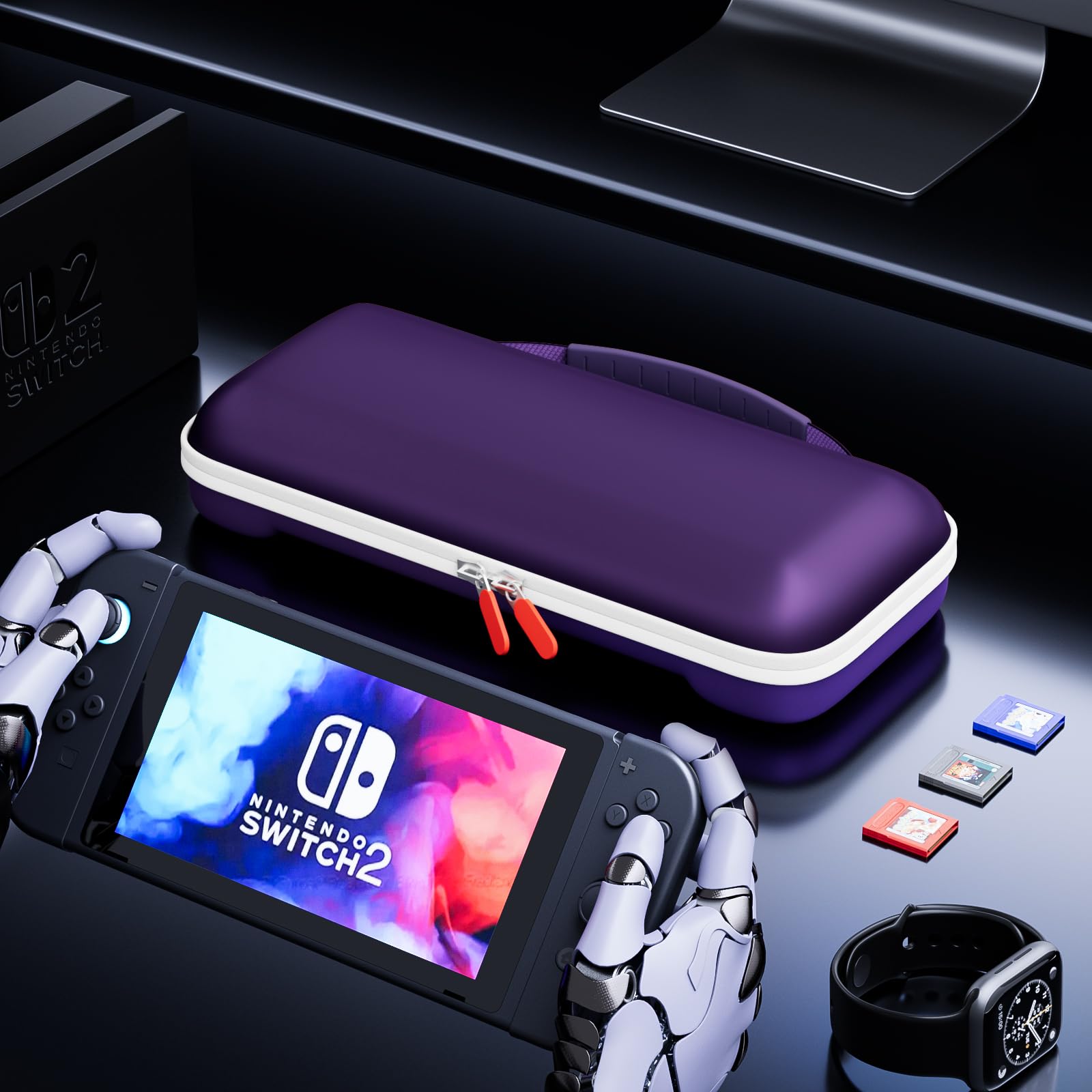ProCase Carrying Case for Nintendo Switch 2 (2025) with 24 Game Card Slots, Hard Portable Travel Case Storage Bag Protective Pouch for 2025 Nintendo Switch 2 Console AC Adapter & Accessories -Black,L