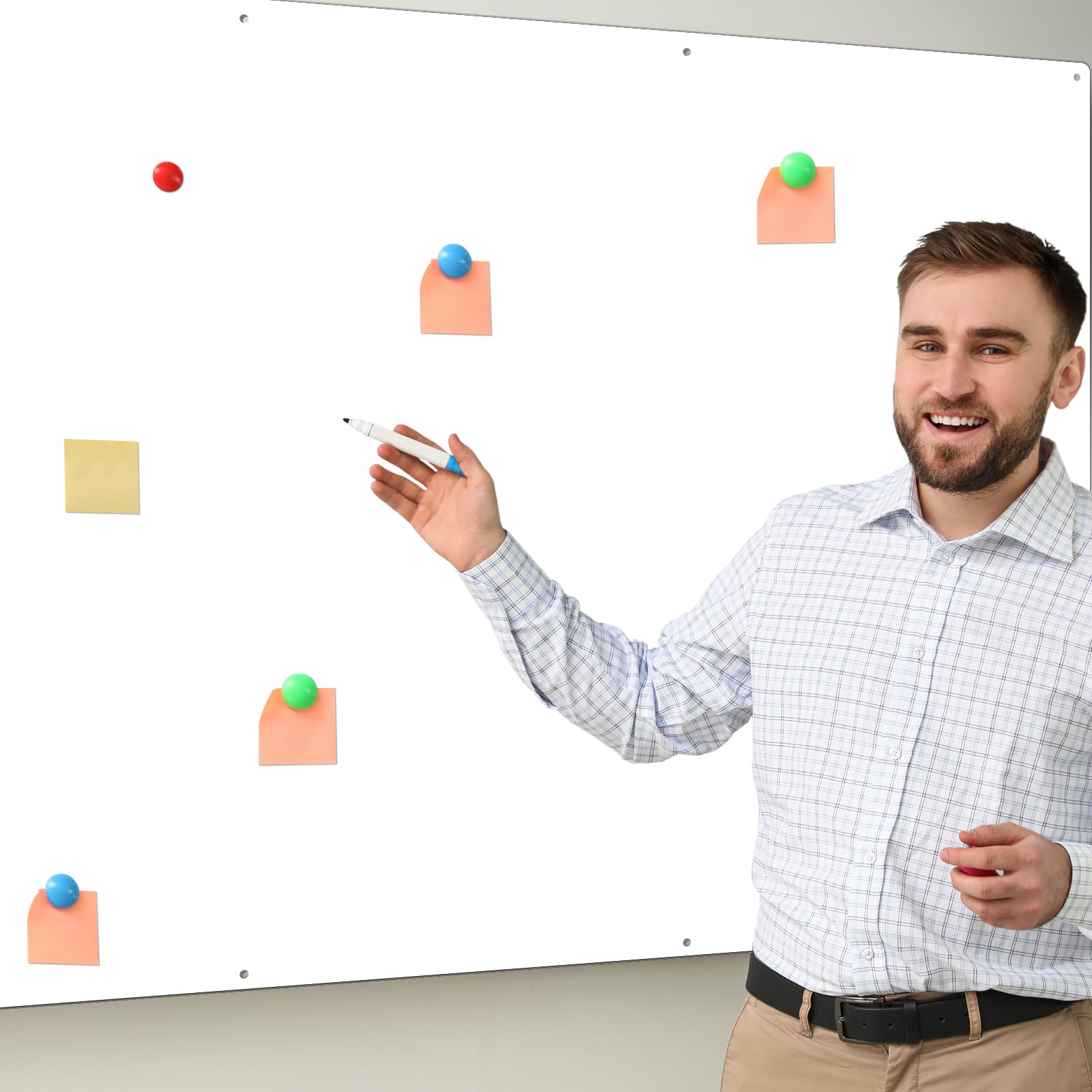 Ireer Magnetic Board Steel Magnet Bulletin Boards for Walls to Display Magnetic Notes Photos for Home Office Classroom, Pre Drilled with Screws and Dry Wet Erase Feature(Black,24 x 48 Inch)