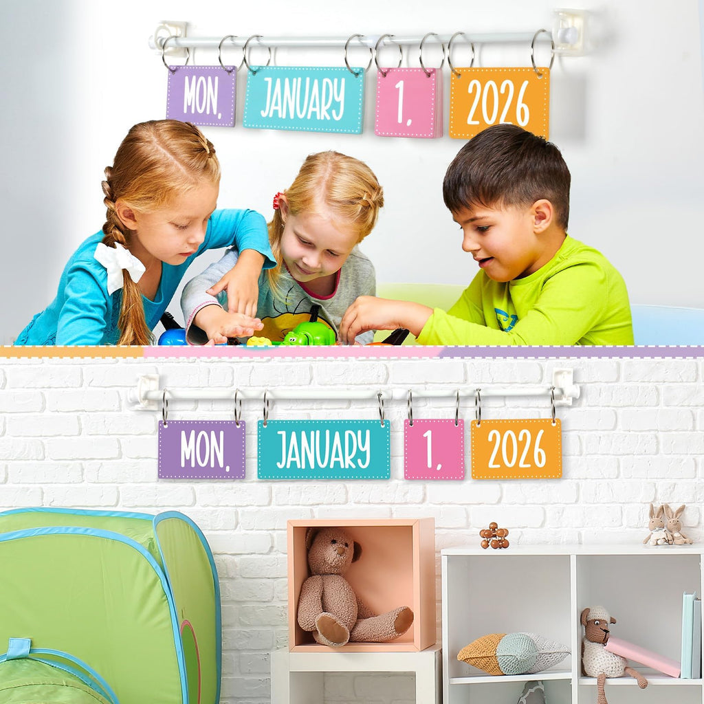Boho Flip Calendar for Classroom Bulletin Board Set Boho Rainbow Calendar Class Whiteboard Decor with 2026 to 2030 Years Date Cards and Adjustable Rod for Home Elementary School Teacher Supplies