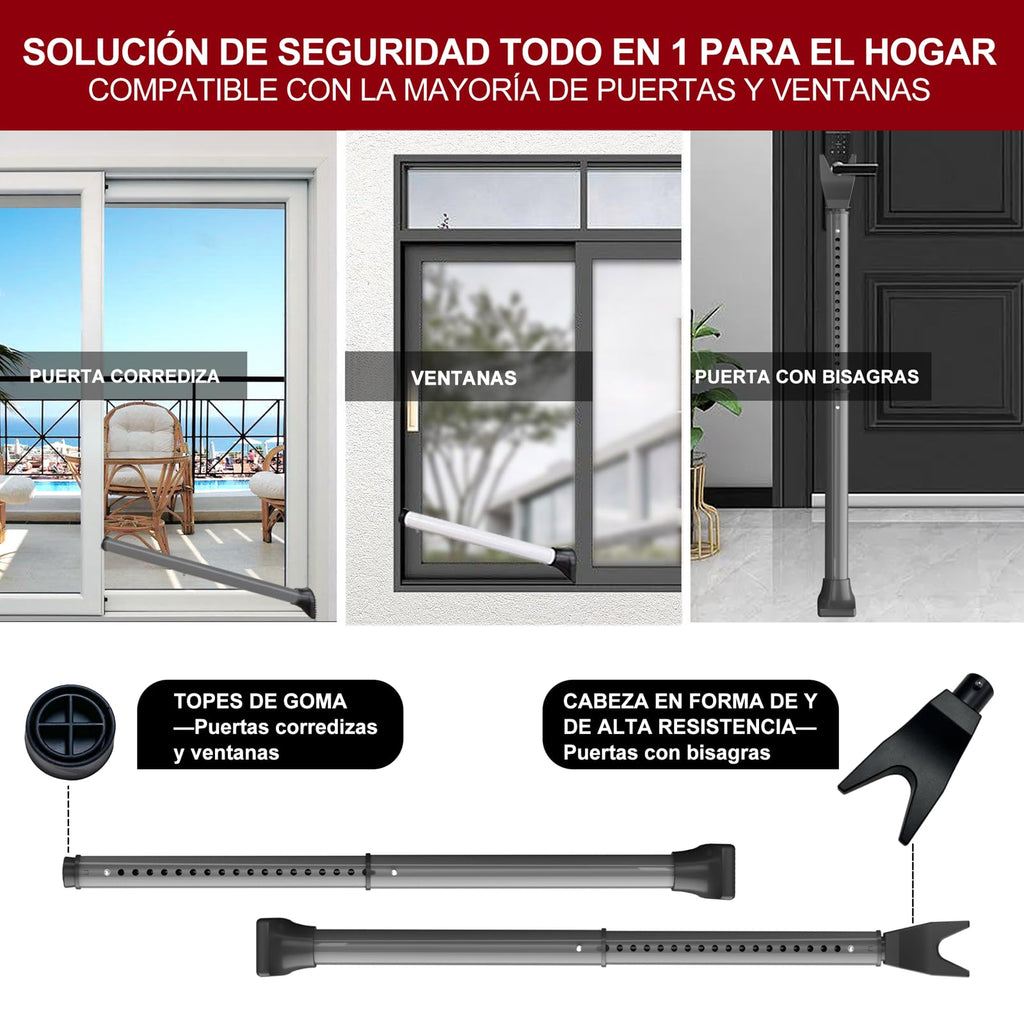 AceMining Upgraded Door Security Bar & Sliding Patio Bar, Heavy Duty Stoppers Adjustable Jammer for Home, Apartment, Travel (1 Pack,Grey)