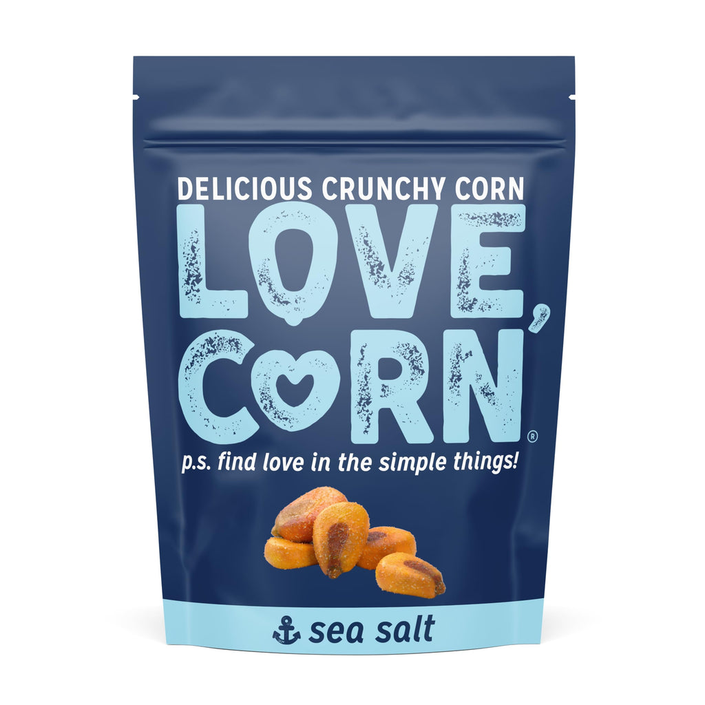 LOVE CORN Sea Salt – Crunchy Roasted Corn Snack, 3 Simple Ingredients, Gluten Free, Non-GMO, Zero Sugar, Vegan, Plant Based– Alternative to Chips, Nuts & Crackers – Office & On-the-Go Snacks – 4oz