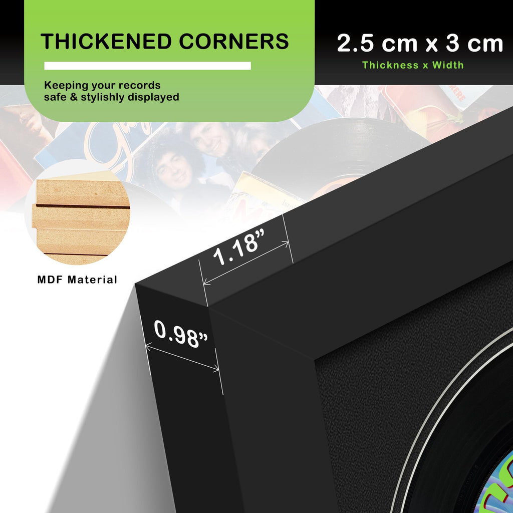 DUENPY Vinyl Record Display Frame 16x22 Inches Display Record Album and 12.5x12.5 Album Cover Art（Black Bottom Mat） Wall Mount