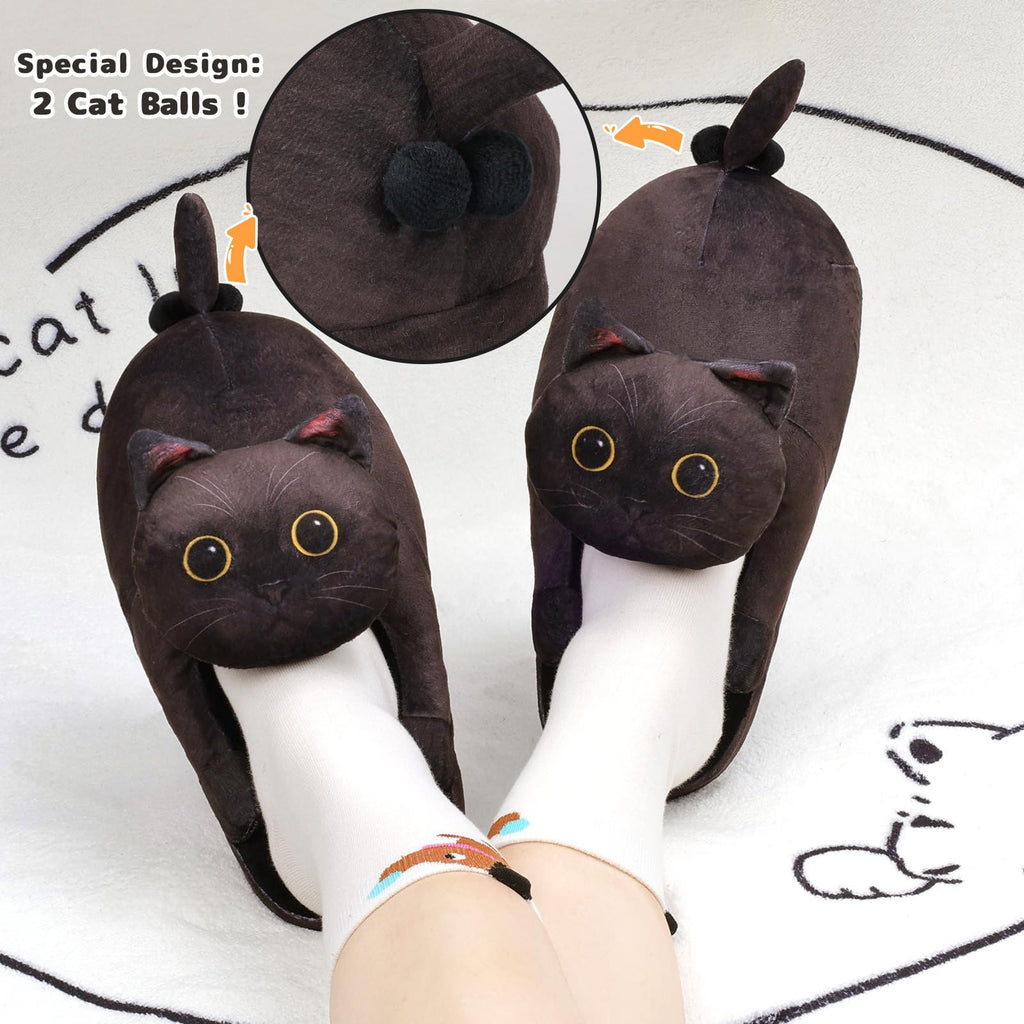Funny Cat Slippers for Women,Fuzzy Animal Indoor House Shoes with Soft Memory Foam,Comfy Plush Warm Slip-on Slippers,Cat Gifts for Cat Lover