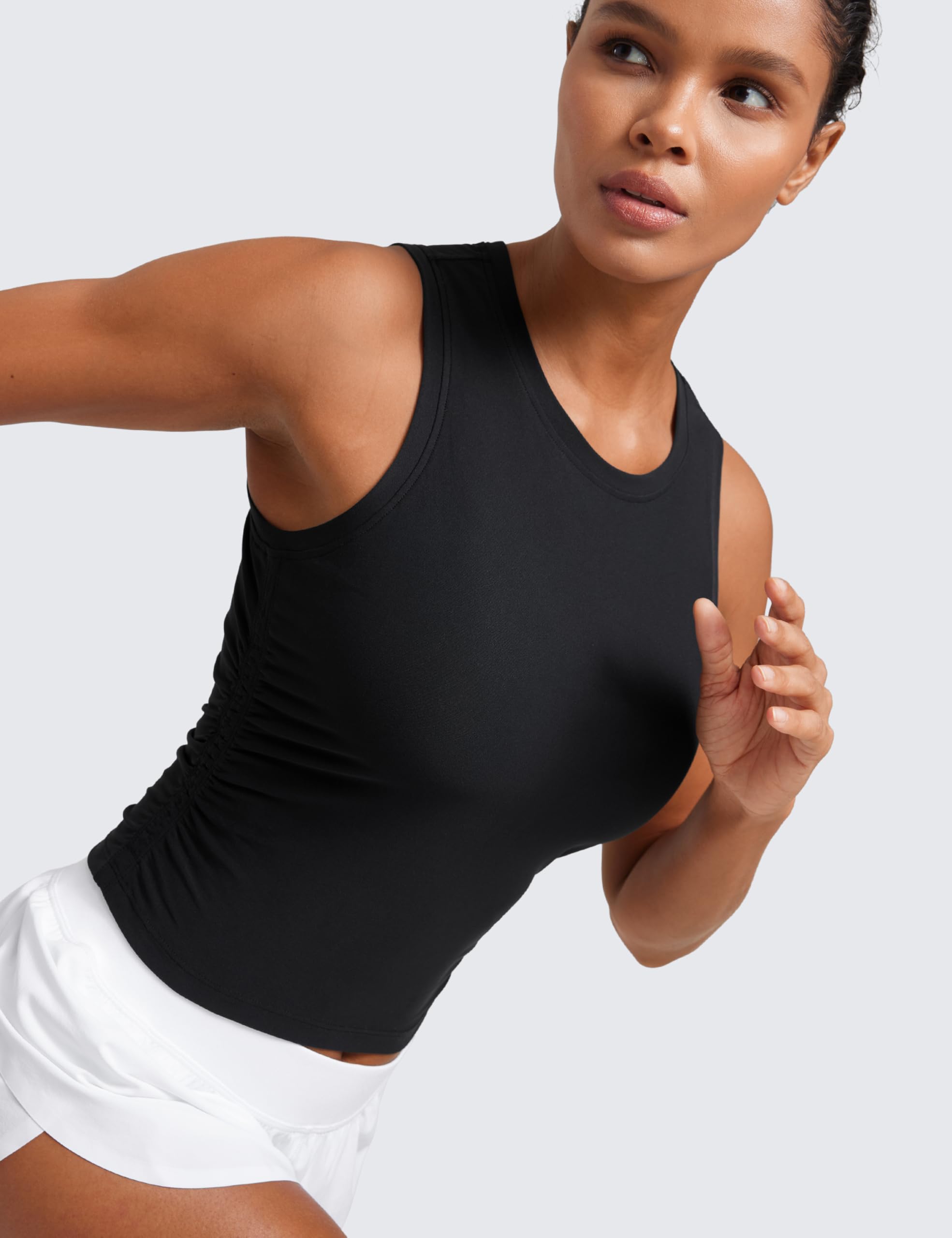 CRZ YOGA Cloudweight Womens Ruched Tank High Neck Workout Fitted Tops Basic Yoga Athletic Sleeveless Shirts
