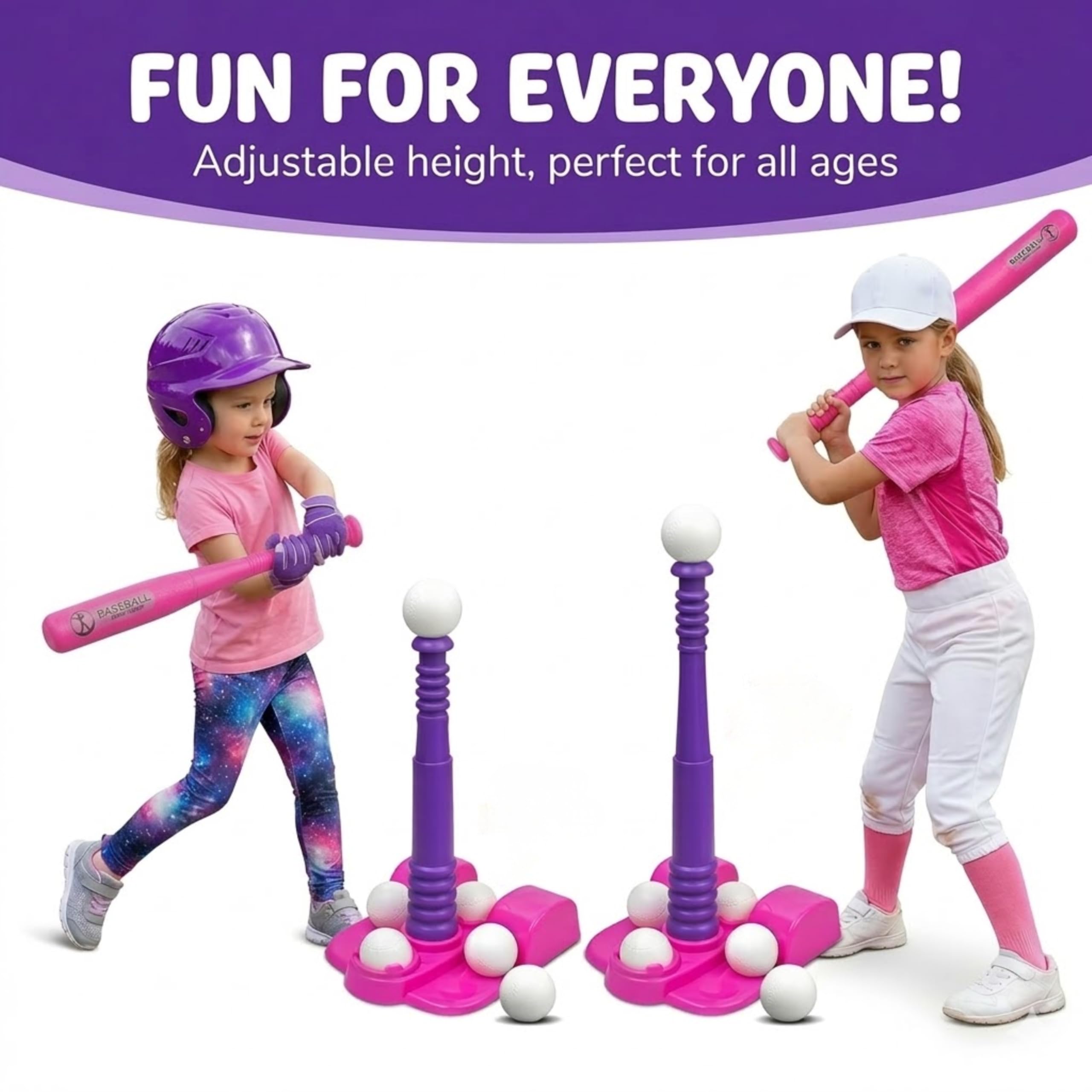 T Ball Stand for Kids and Toddlers 1-3, 3-5, 5-8. Baseball Set Includes 6 Large Balls, an Adjustable Tball Batting Tee, and a Pitching Machine. Kids Bat and Ball, T-Ball Sets for Kids