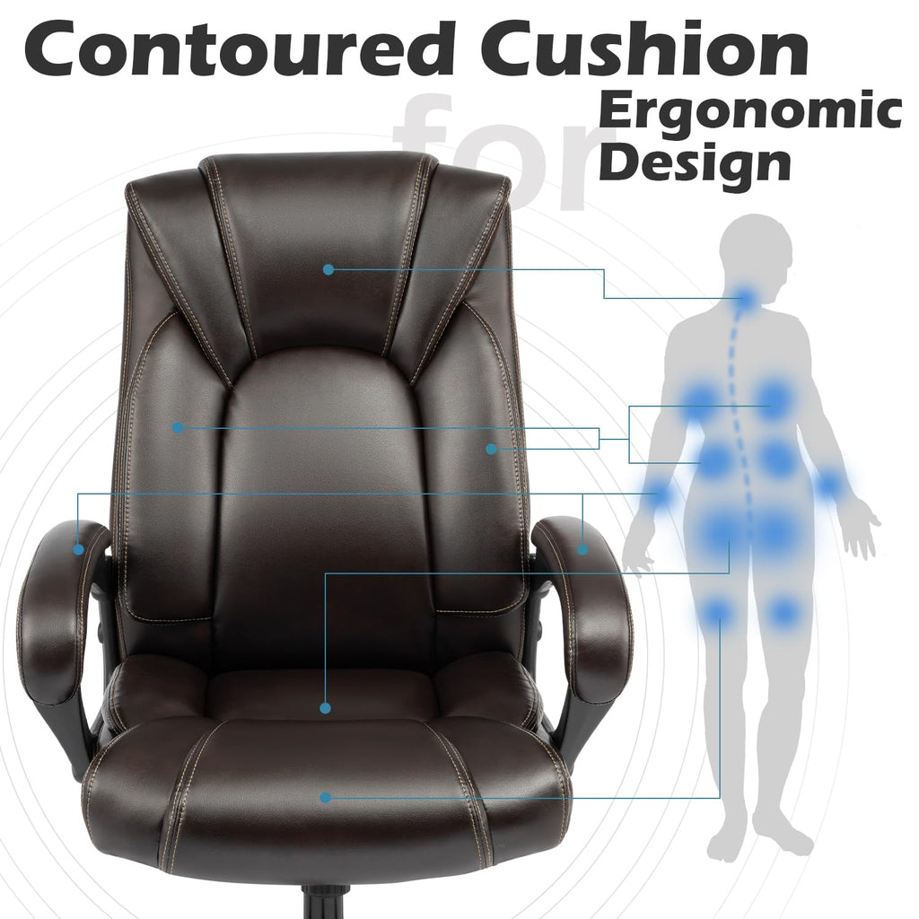 OUTFINE Office Chair Executive Office Chair Desk Chair Computer Chair with 5-Year hydrolysis-Resistant Leather Spring Cushion Ergonomic Support Tilting Function Upholstered in Bonded Leather Black