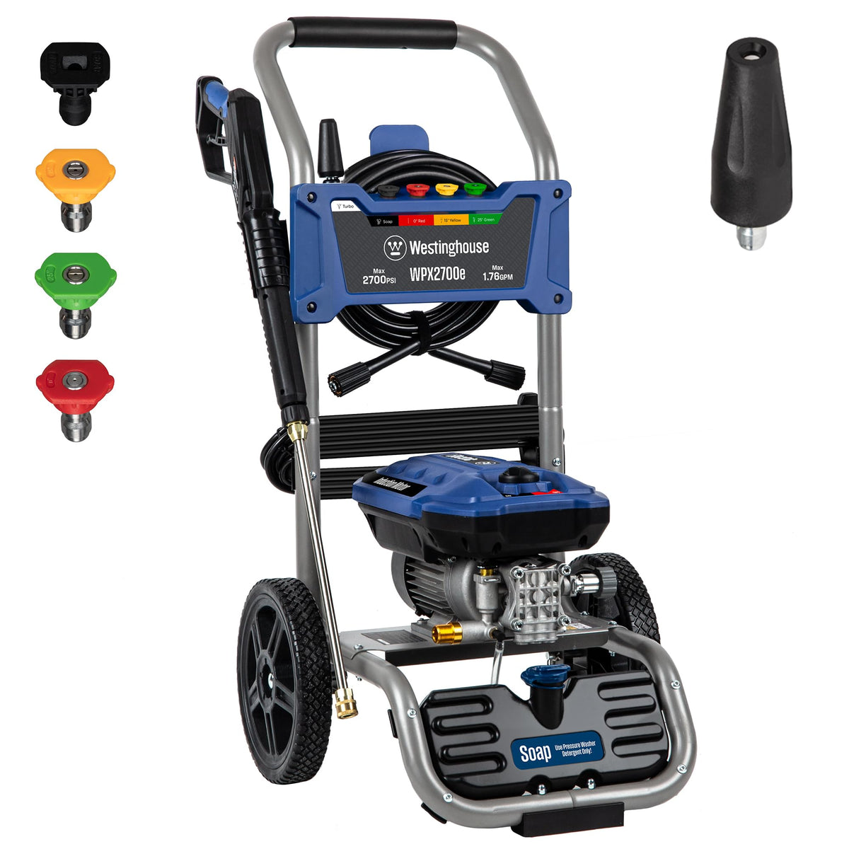 Westinghouse WPX2300e Electric Pressure Washer, 2300 Max PSI and 1.76 Max GPM, Induction Motor, Onboard Soap Tank, Spray Gun and Wand, 5 Nozzle Set, for Cars/Fences/Driveways/Homes/Patios/Furniture