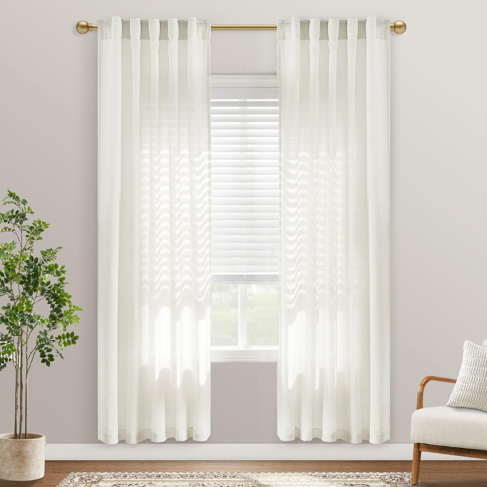 Black Linen Cotton Blend Sheer Curtains, Moody Light Filtering Drapes for Dark Academia Inspired Study Bedroom Living Room, 84 Inch Long 2 Panels Set