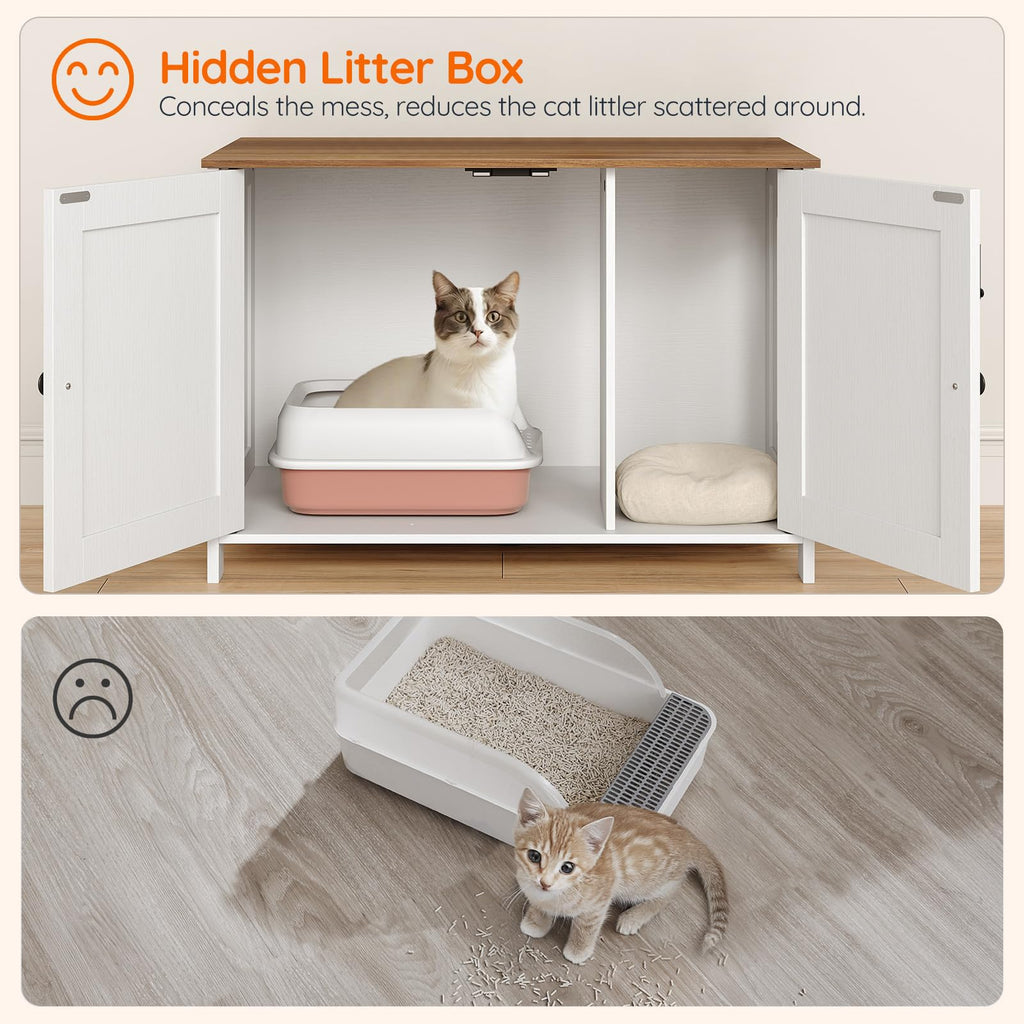 HOOBRO Litter Box Enclosure, Cat Litter Box Furniture with Removable Divider, Large Hidden Litter Box Furniture, Wooden Cat House, End Side Table, 31" L x 17.5" W x 19.7" H, Greige BG03MW01G2