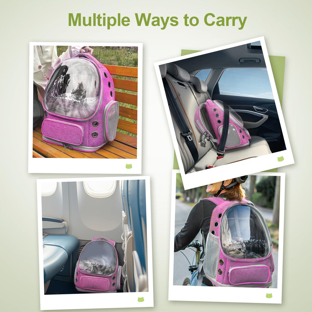 Cawypety Cat Backpack Carrier, Breathable Cat Carrier Large Space Bubble Pet Backpack for Kitty Small Dog up to 12lbs, Transparent & Foldable Pet Carrier for Travel Hiking (Black
