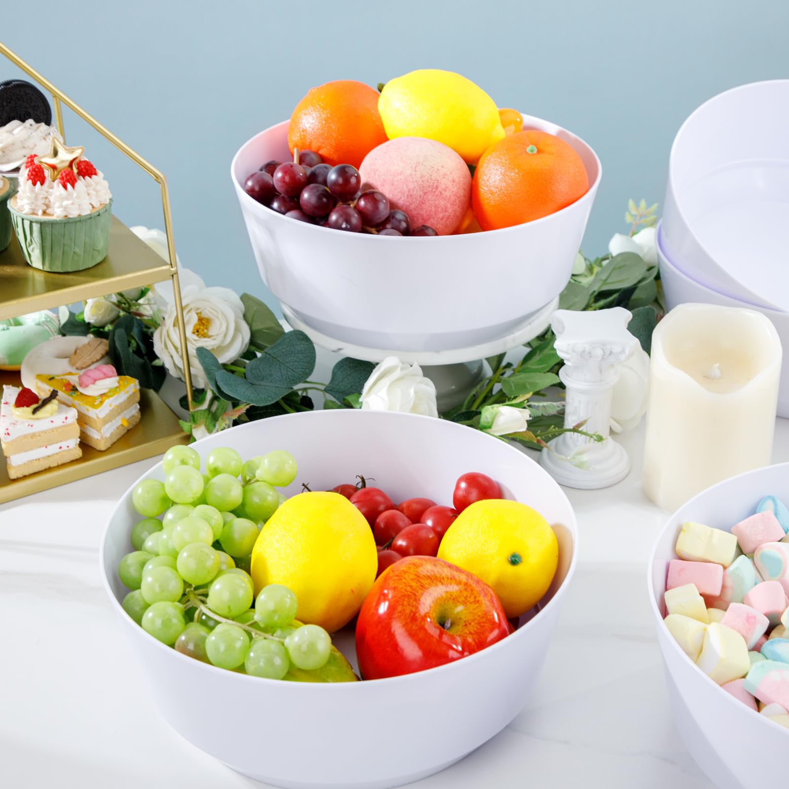 Hioasis 8 Pack Plastic Serving Bowls 128oz Black Plastic Bowls Heavy Duty Disposable Serving Bowls for Party Snack & Salad & Candy & Bar Buffet & Wedding
