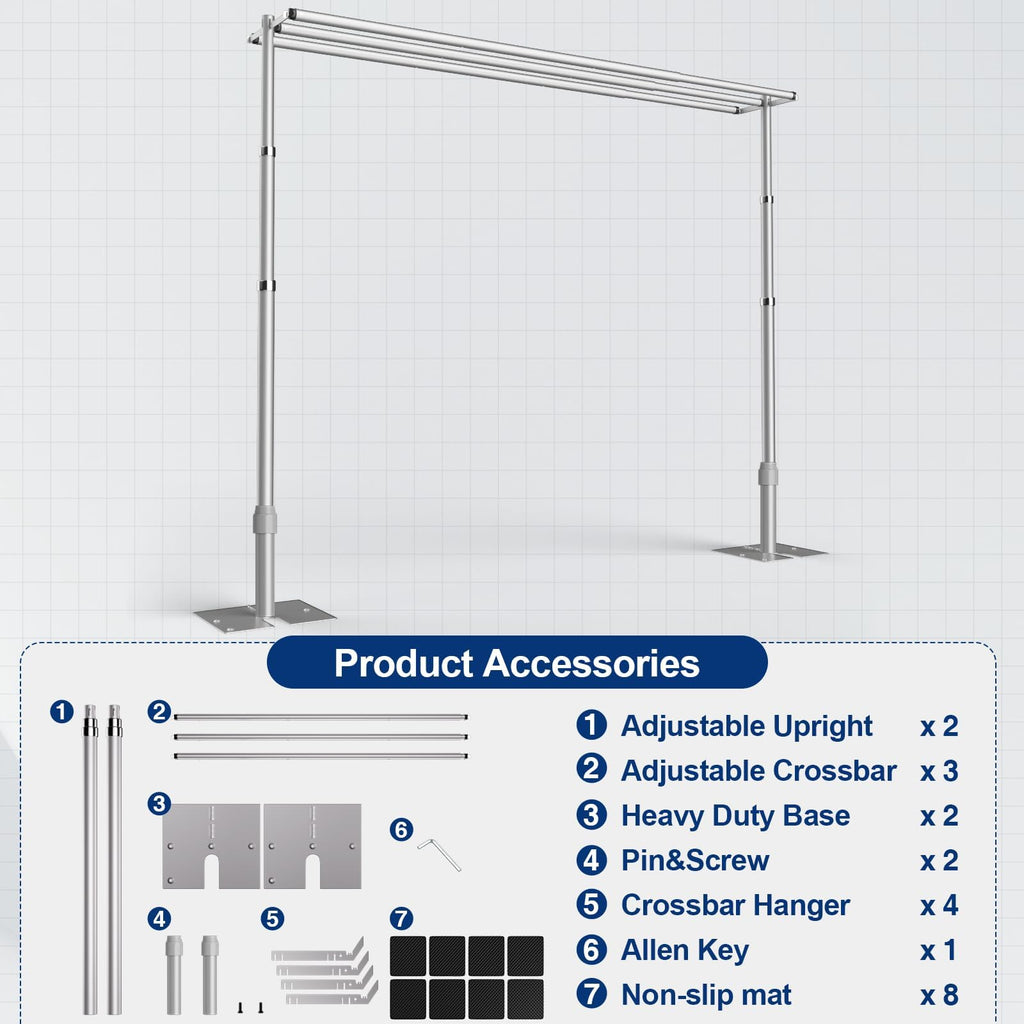 EMART Backdrop Stand Heavy Duty 8.9x10Ft,Three Crossbar Pipe and Drape Photo Background Support Kit, Adjustable Metal Frame with Flat Base for Wedding Birthday Party Decorations-Black