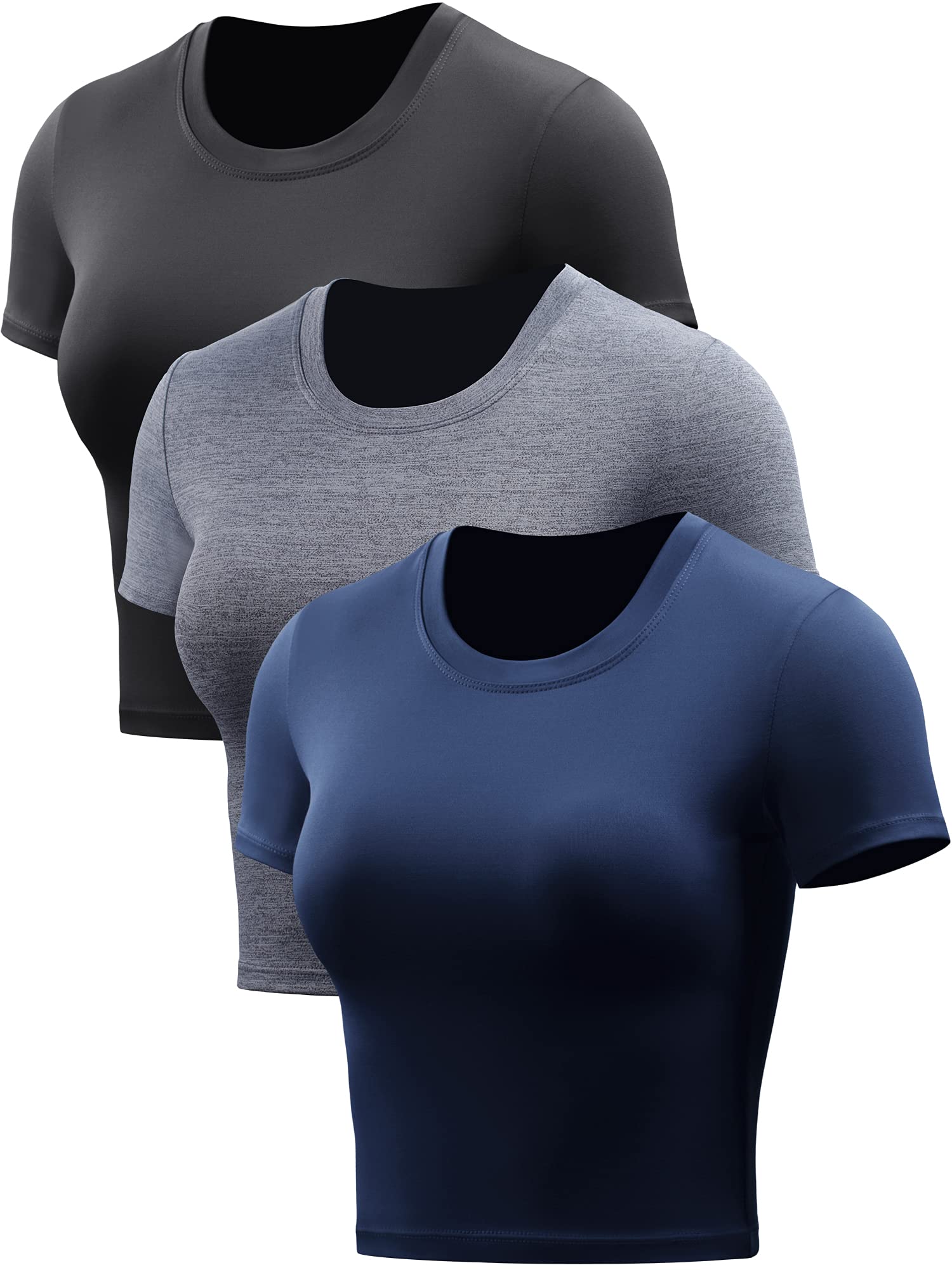 CADMUS Women's Dry Fit Crop Top Yoga Short Sleeve Shirts Crew Neck Athletic Running Tee 3 Pieces