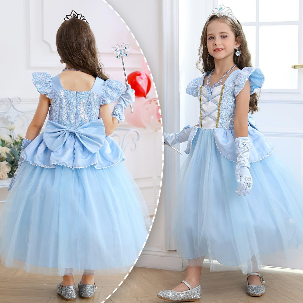 Blue Princess Dress for Little Girls with Accessories Halloween Birthday Party Costume